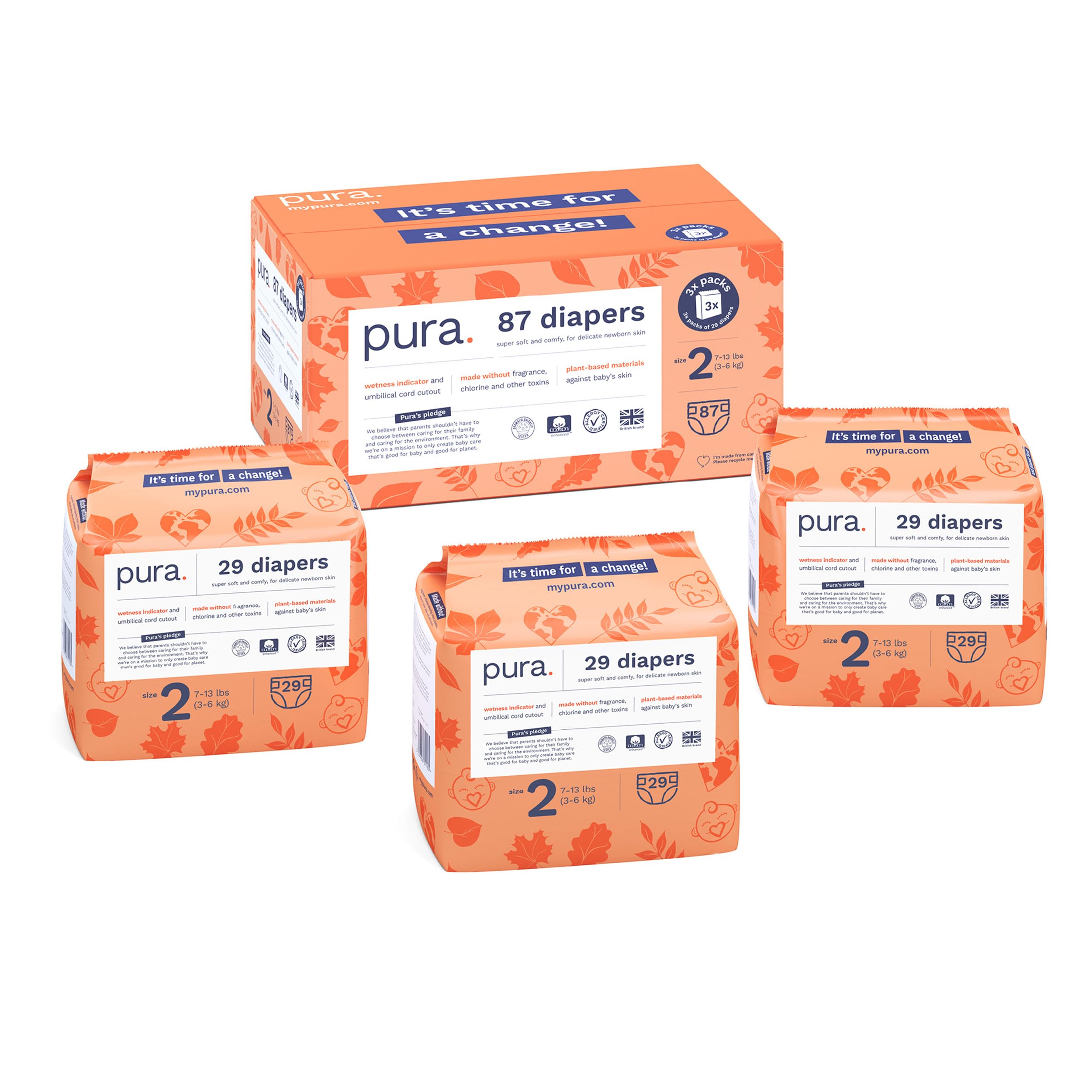 Pañales Pura Tamaño 2, Hipoalergénicos, Ecológicos, 3 Paquetes De 87 - Venta Internacional.
