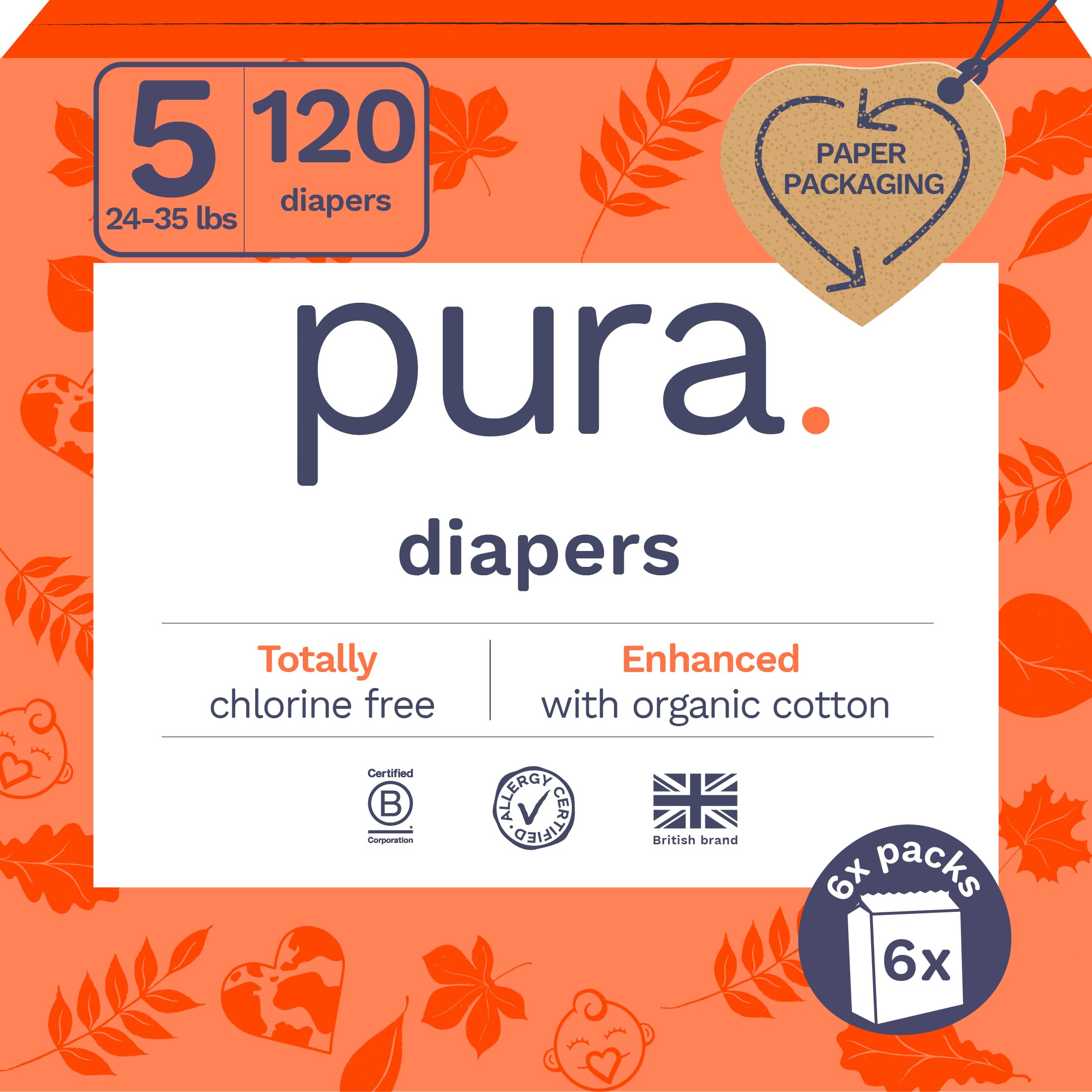 Pañales Pura, Talla 5, Ecológicos, Totalmente Libres De Cloro, 24 A 35 Libras - Venta Internacional.