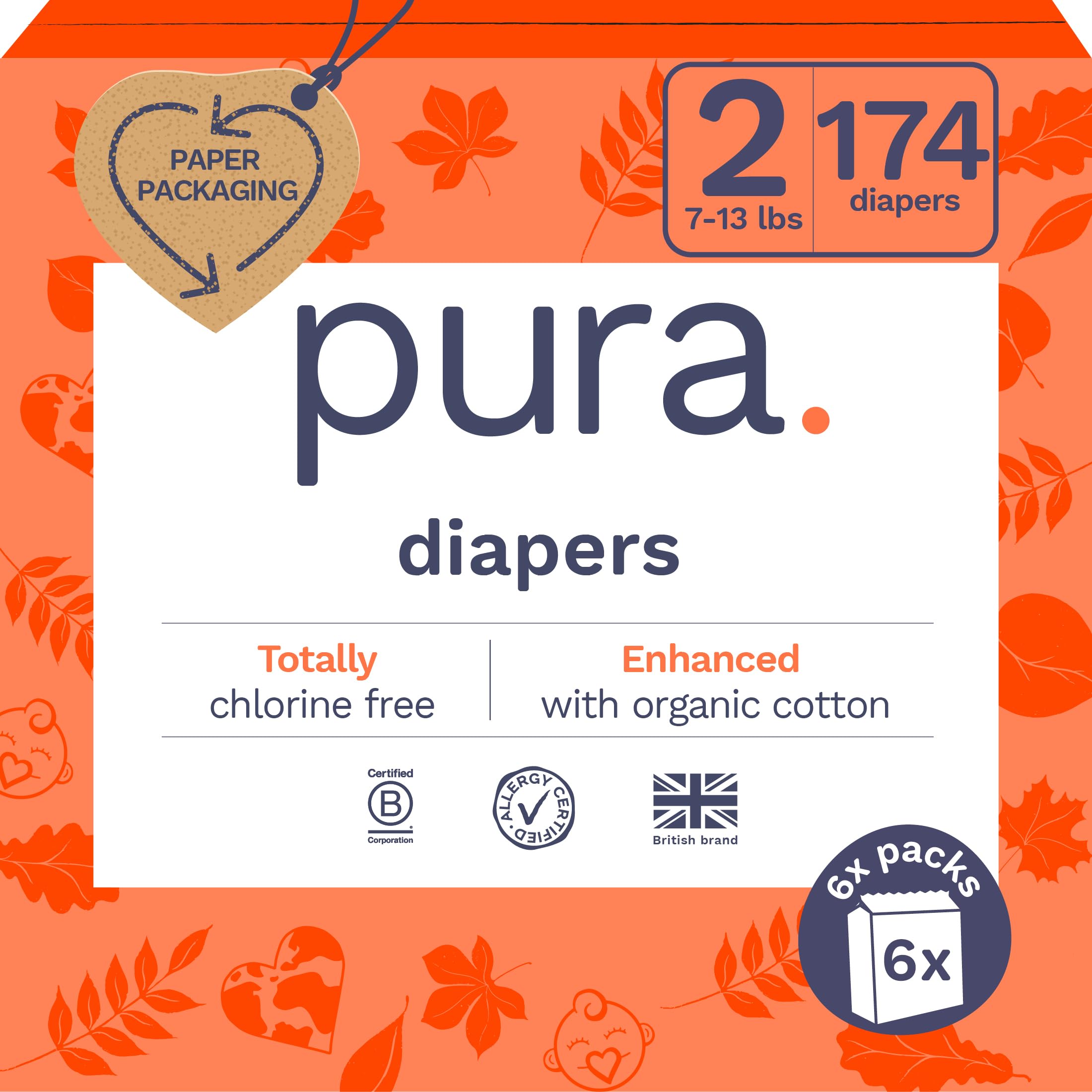 Foto 2 pulgar | Pañales Pura Tamaño 2, Hipoalergénicos, Ecológicos, De 7 A 13 Libras X 174 - Venta Internacional.