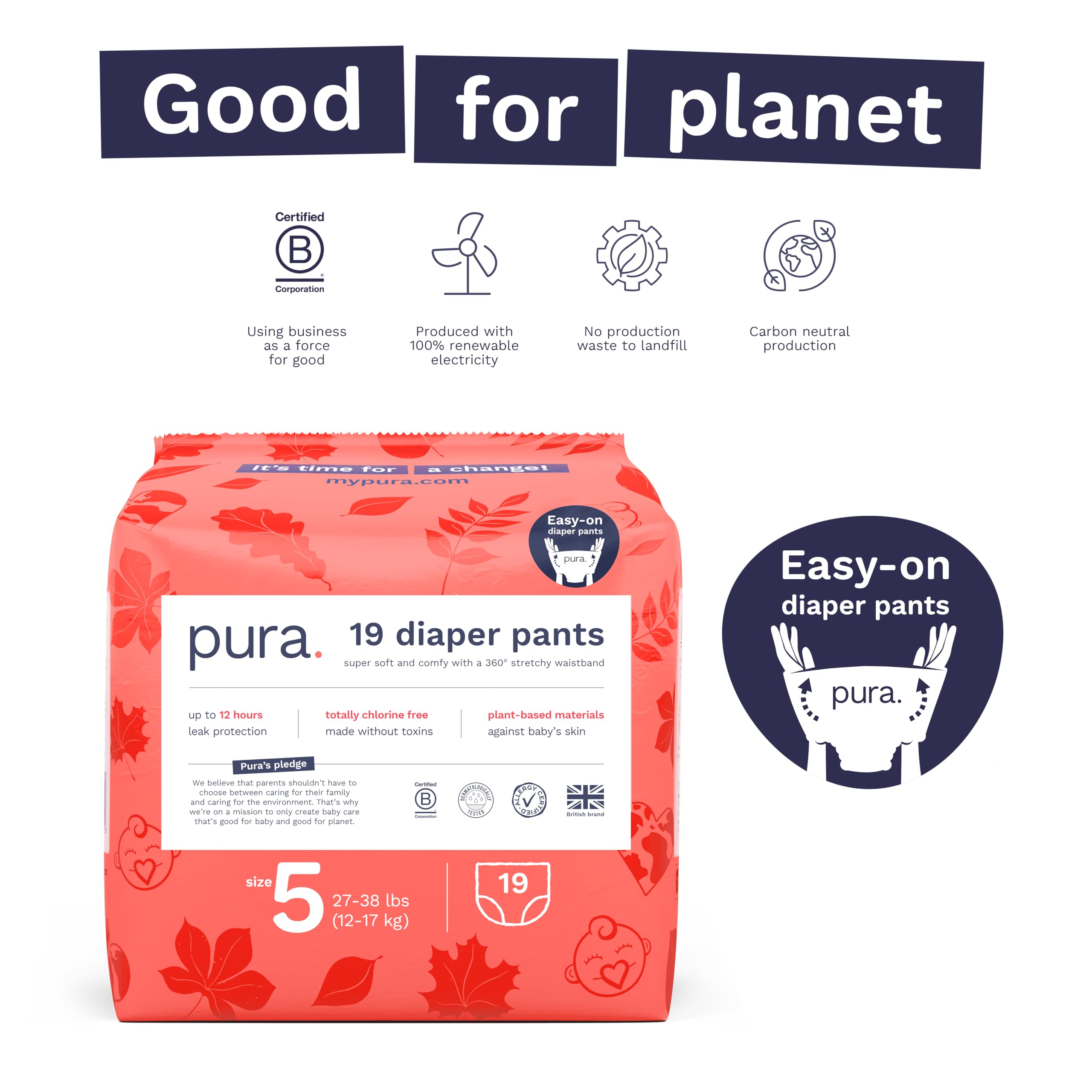 Foto 4 pulgar | Pantalones De Pañales Pura Hipoalergénicos Talla 5 (12-17 Kg), 1 Paquete X19 - Venta Internacional.