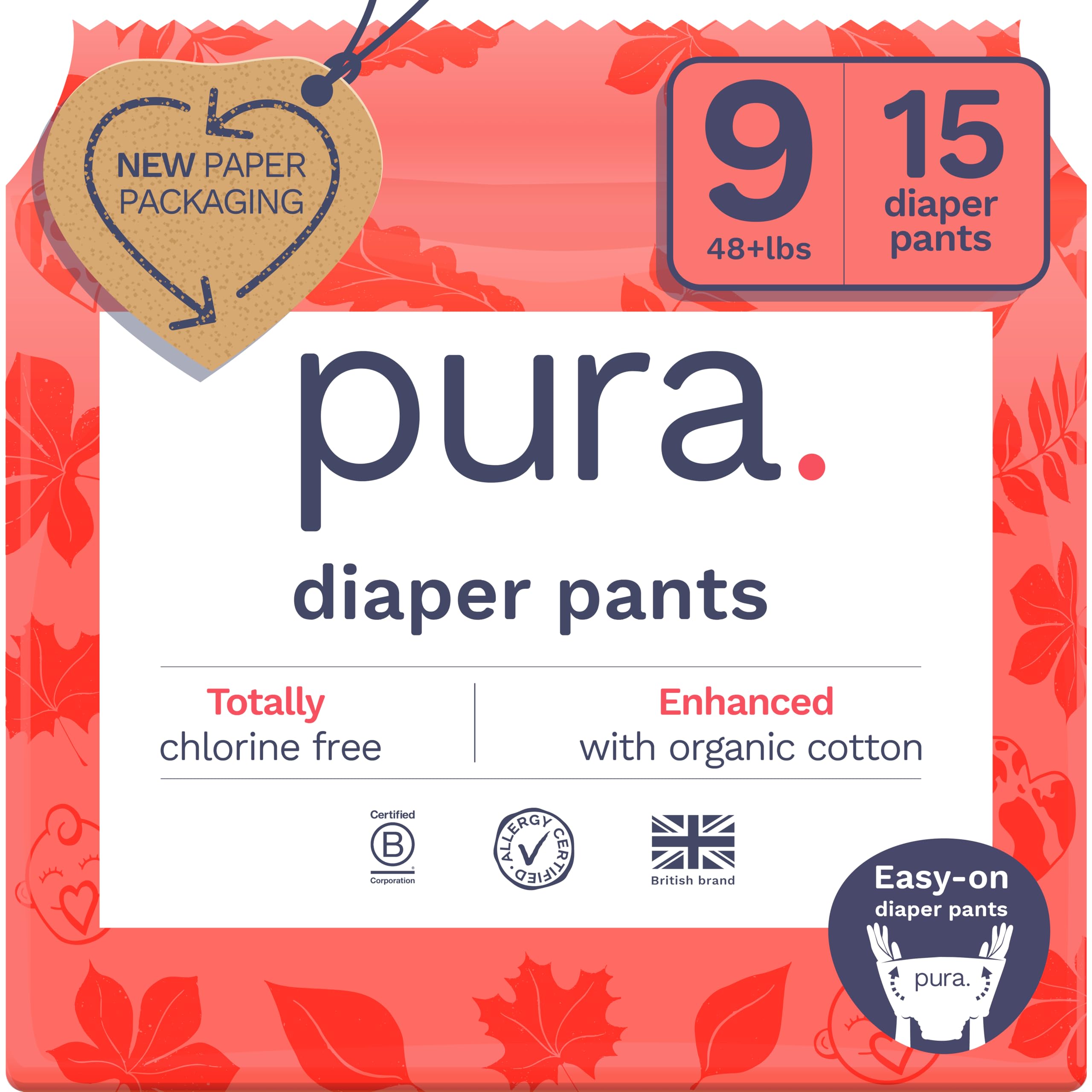 Pantalones De Pañales Pura Hipoalergénicos Talla 9 (más De 22 Kg), Paquete De 15 - Venta Internacional.