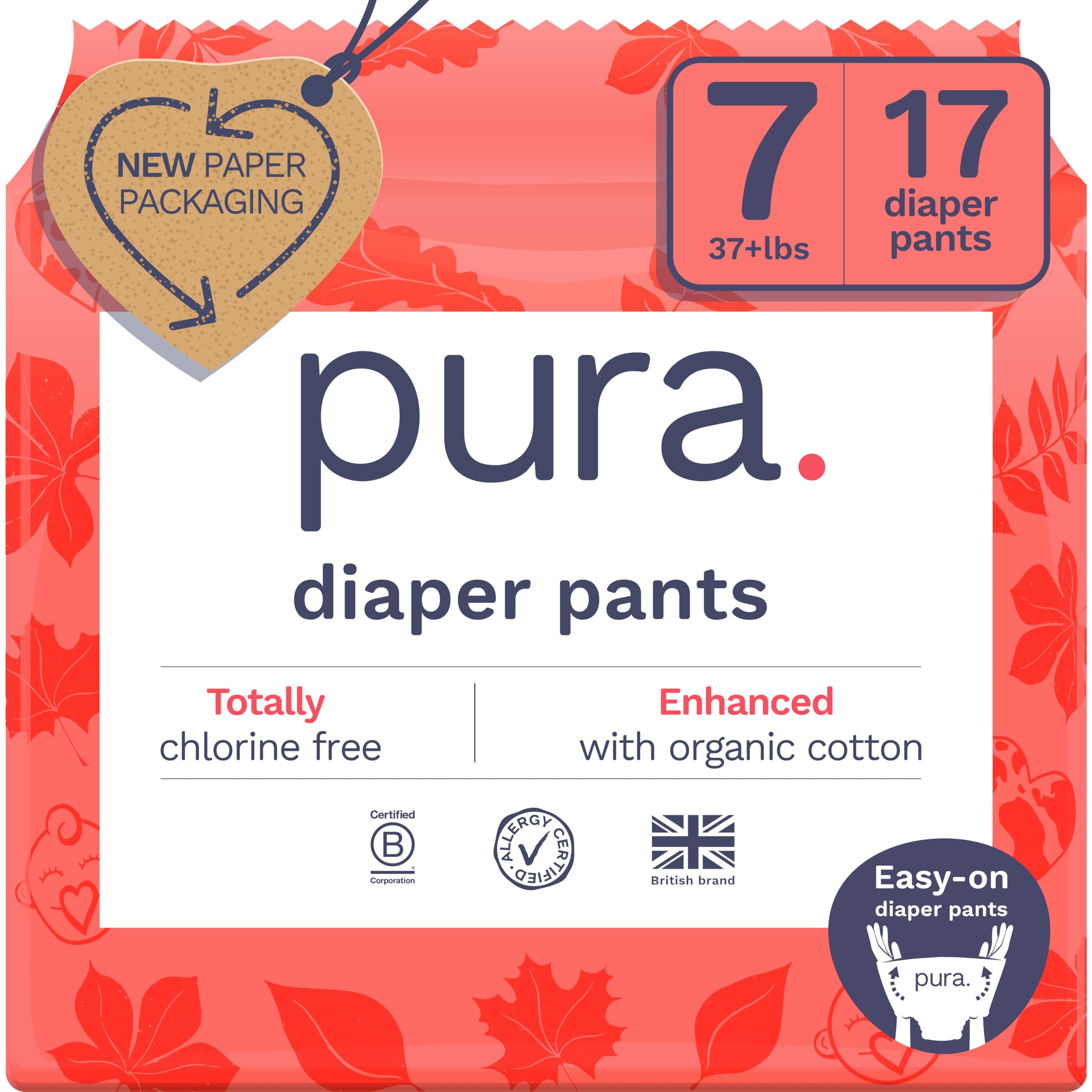 Pantalones De Pañales Pura Hipoalergénicos Talla 7 (más De 17 Kg), 1 Paquete De 17 - Venta Internacional.