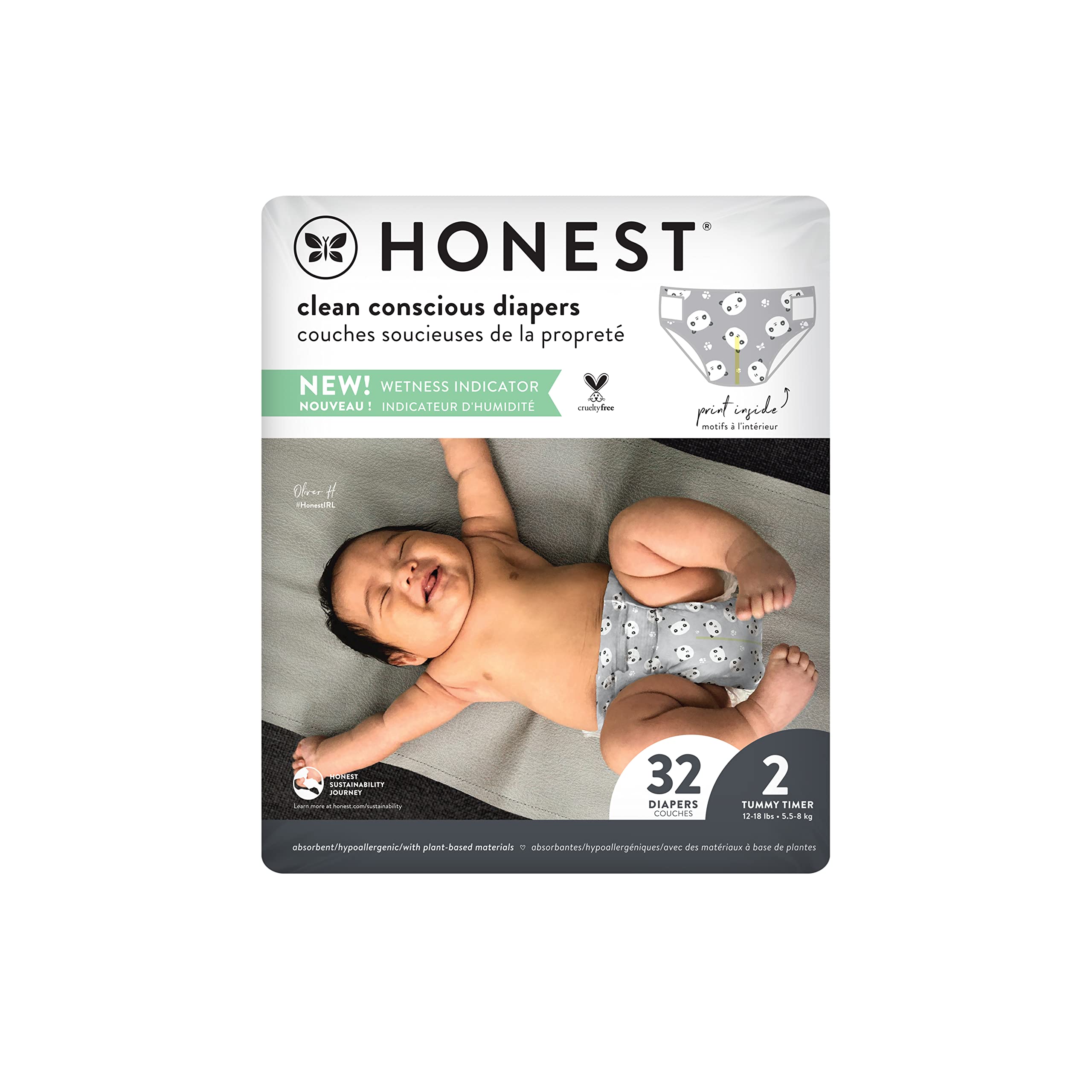 Pañales The Honest Company Pandas, Talla 2, 32 Quilates - Venta Internacional.