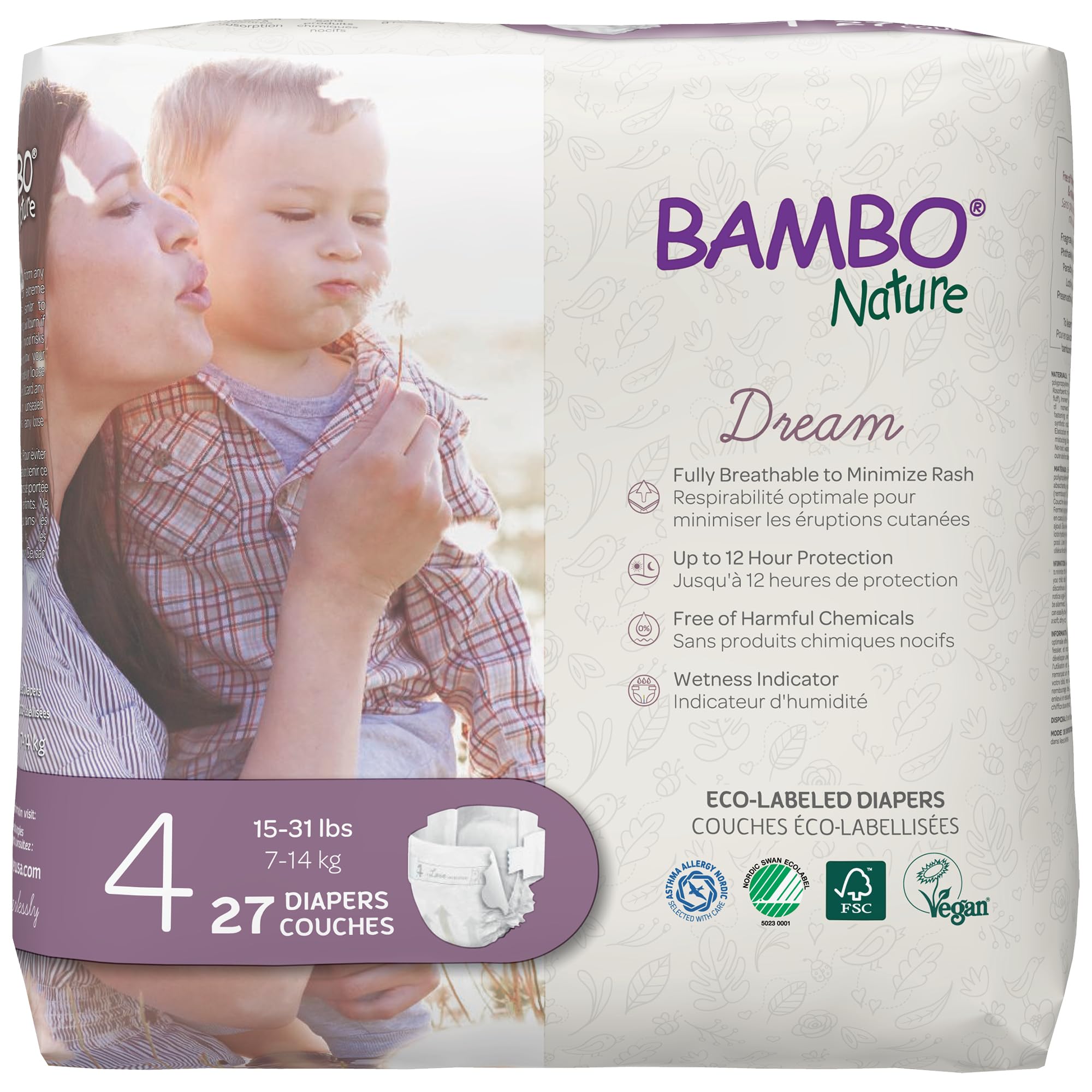 Pañales Para Bebés Bambo Nature Hipoalergénicos Tamaño 4 (15-31 Libras) - Venta Internacional.