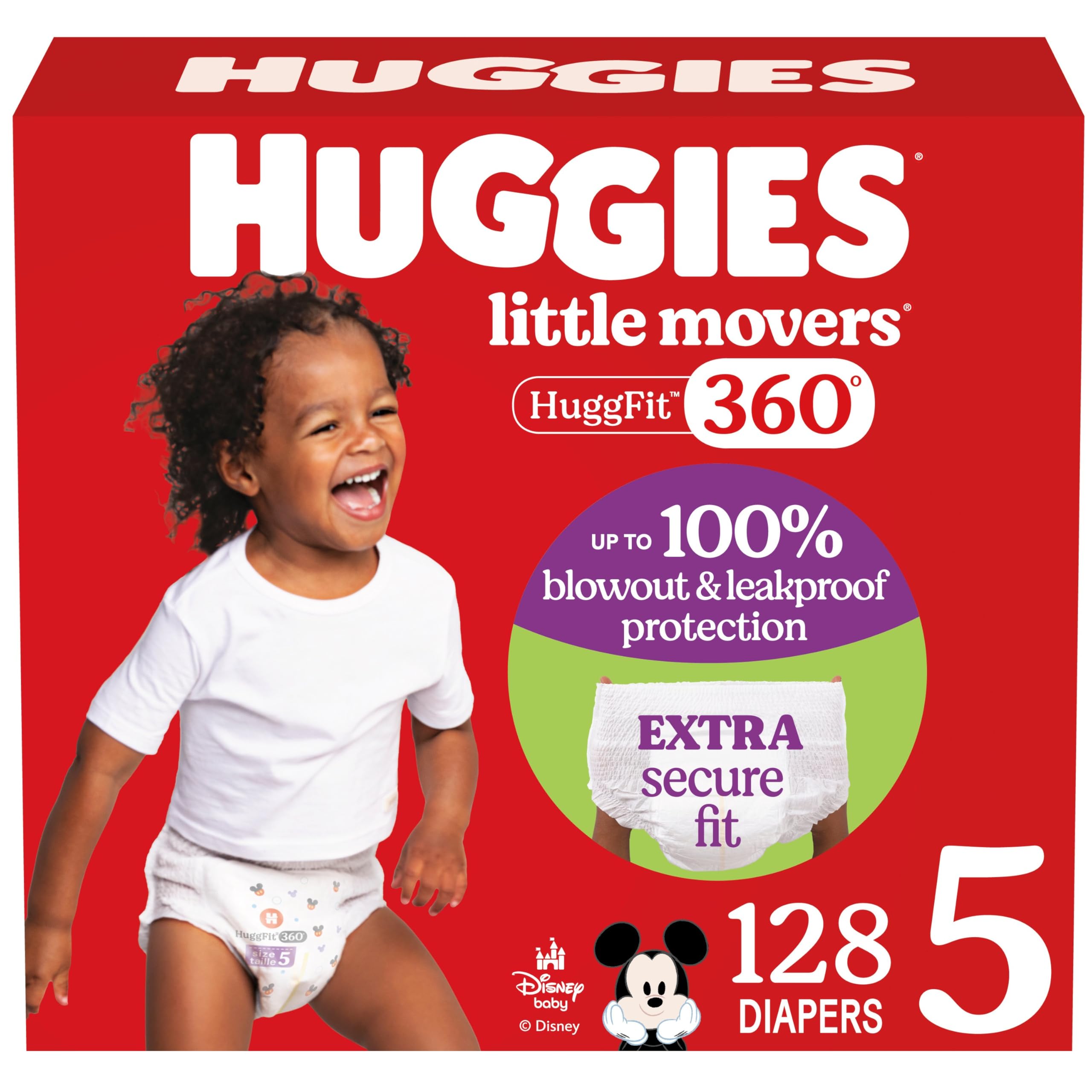 Pañales Huggies Little Movers Huggfit 360° Tamaño 5 (12-16 Kg) X128 - Venta Internacional.