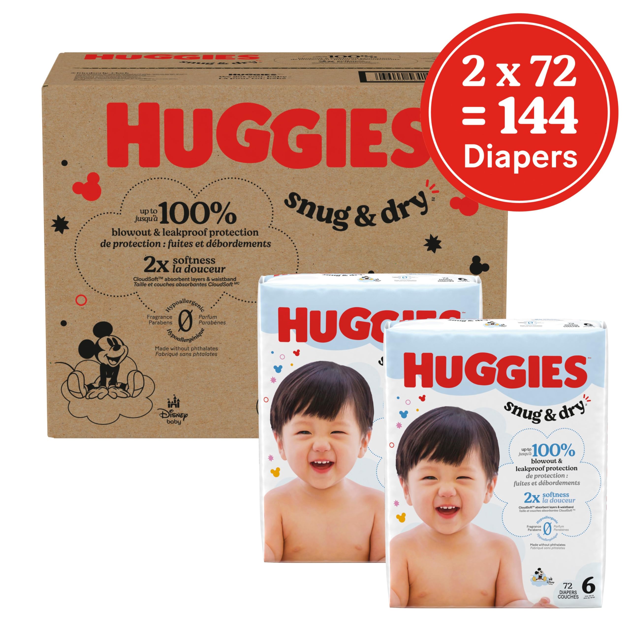 Foto 2 | Pañales Huggies Snug & Dry  Tamaño 6  Para Bebés De Más De 35 Libras  144 Unidades - Venta Internacional.