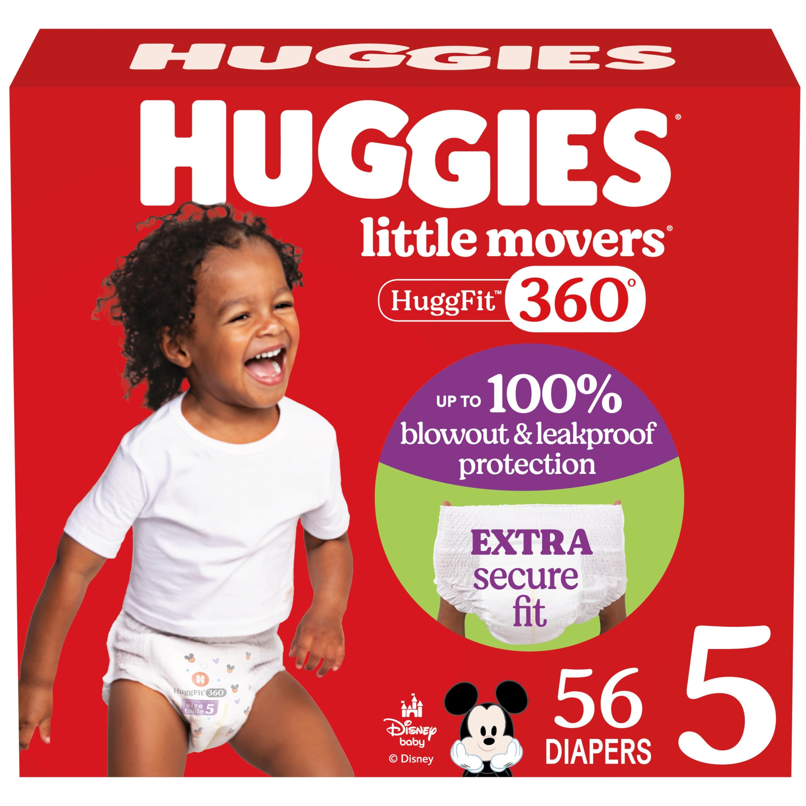 Pañales Huggies Little Movers Huggfit 360°  Talla 5 (12-17 Kg)  56 - Venta Internacional.