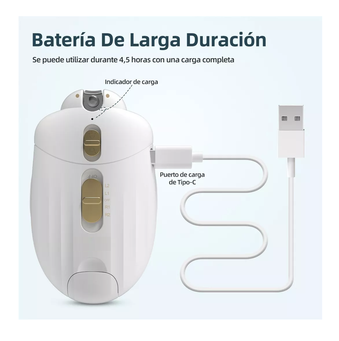 Foto 5 pulgar | Lima De Uñas Eléctrica Para Bebé Y Adulto Con Luz Led-blanco