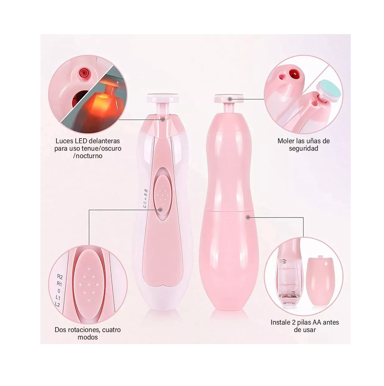 Foto 6 pulgar | Lima de Uñas Eléctrica Lab.G Rosa para Adultos y Bebés con Luz Led 6 en 1