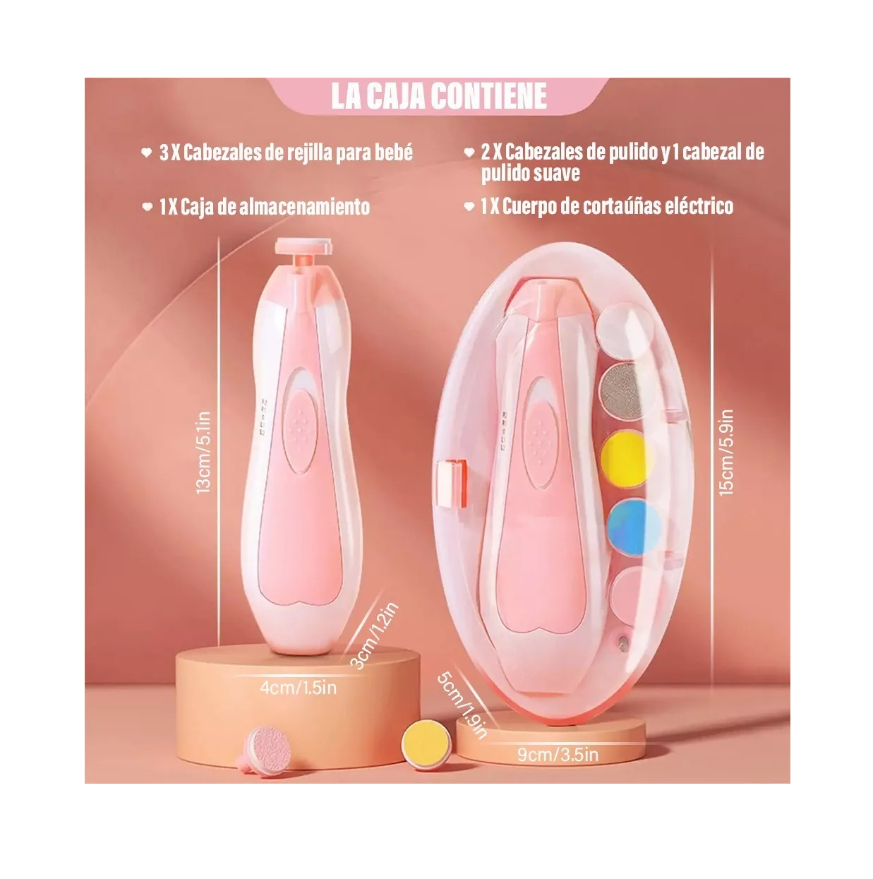 Foto 3 | Lima de Uñas Eléctrica Belug Rosa para Adultos y Bebés con Luz Led 6 en 1