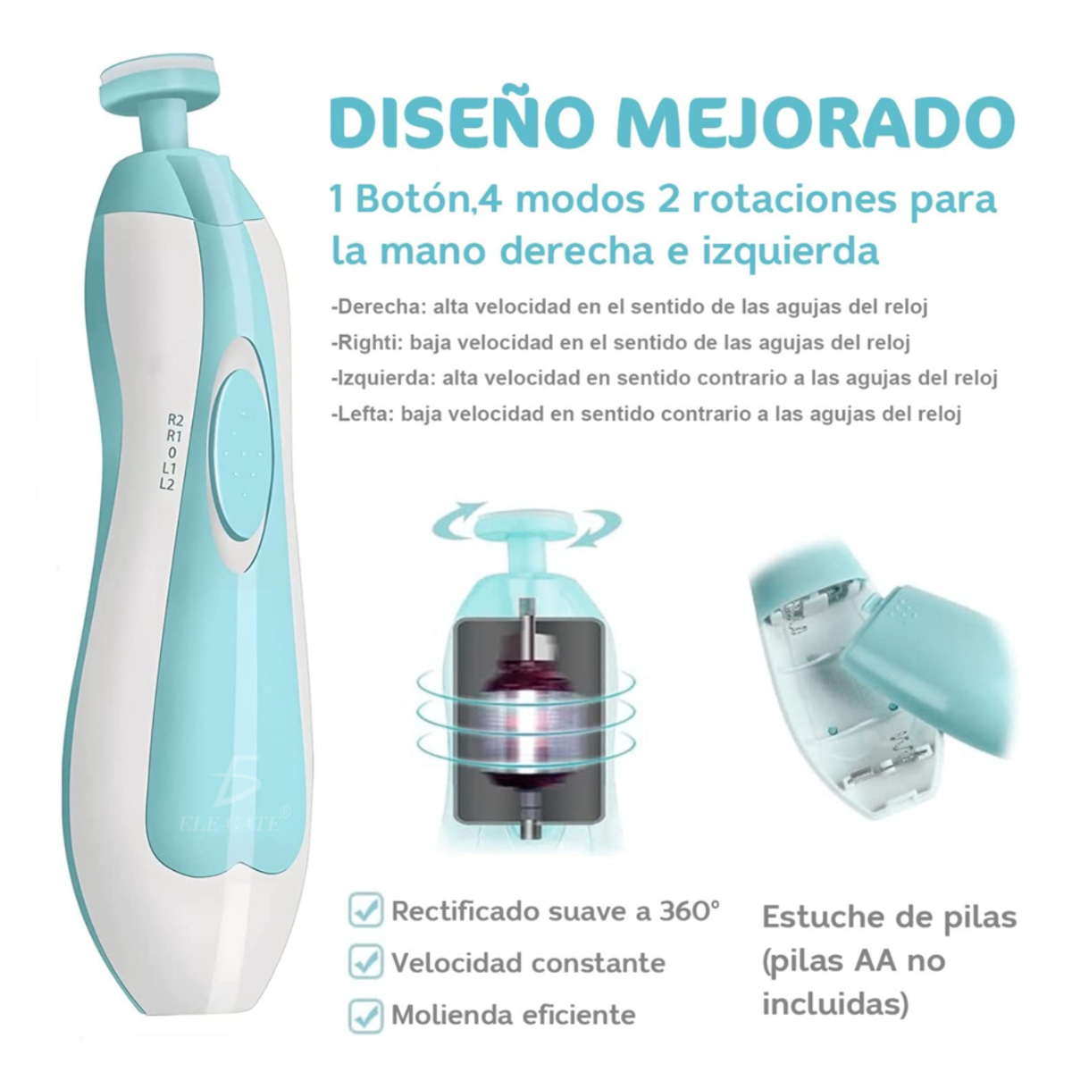 Foto 4 pulgar | Cortaúñas Eléctrico Para Bebé 8 En 1 Color Azul