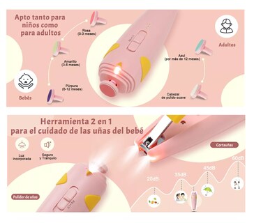 Foto 2 | Lima de Uñas y Cortaúñas Recargable para Bebé con Led Rosa 15 Piezas