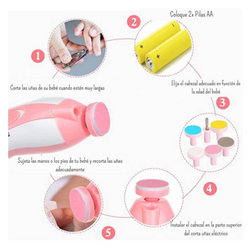 Foto 5 pulgar | Kit Limpiador De Uñas Eléctrico Baby Pink Con 6 Cabezales Intercambiables - Venta Internacional.