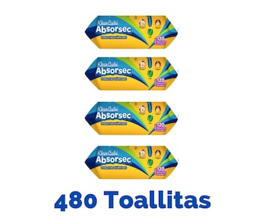 Foto 2 | Toallitas Húmedas Kleenbebé Absorsec 4 Paquetes con 120 piezas