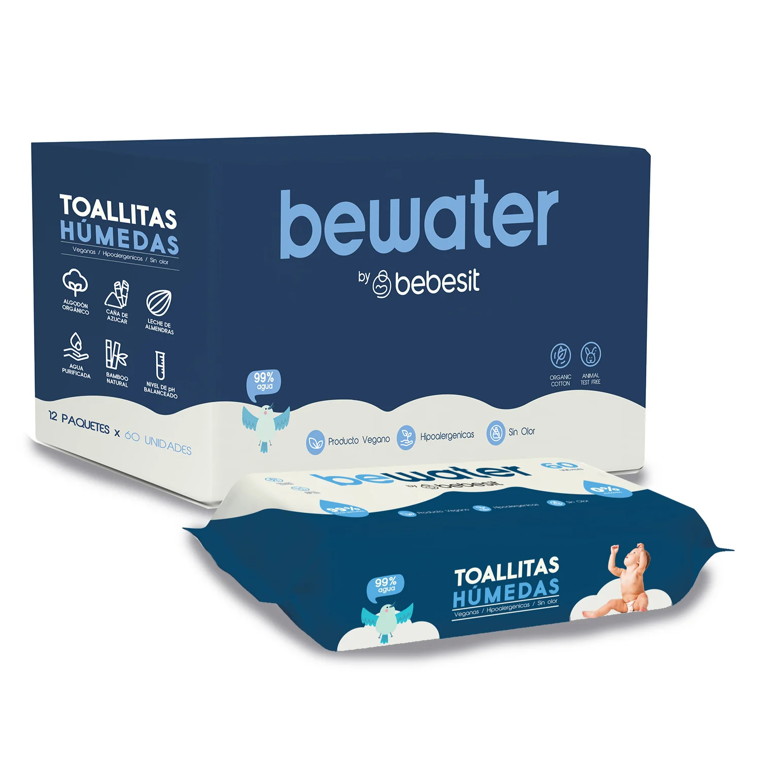 Foto 2 pulgar | Wipes Toallitas Húmedas Be Water Bebesit Caja 12 Paquetes