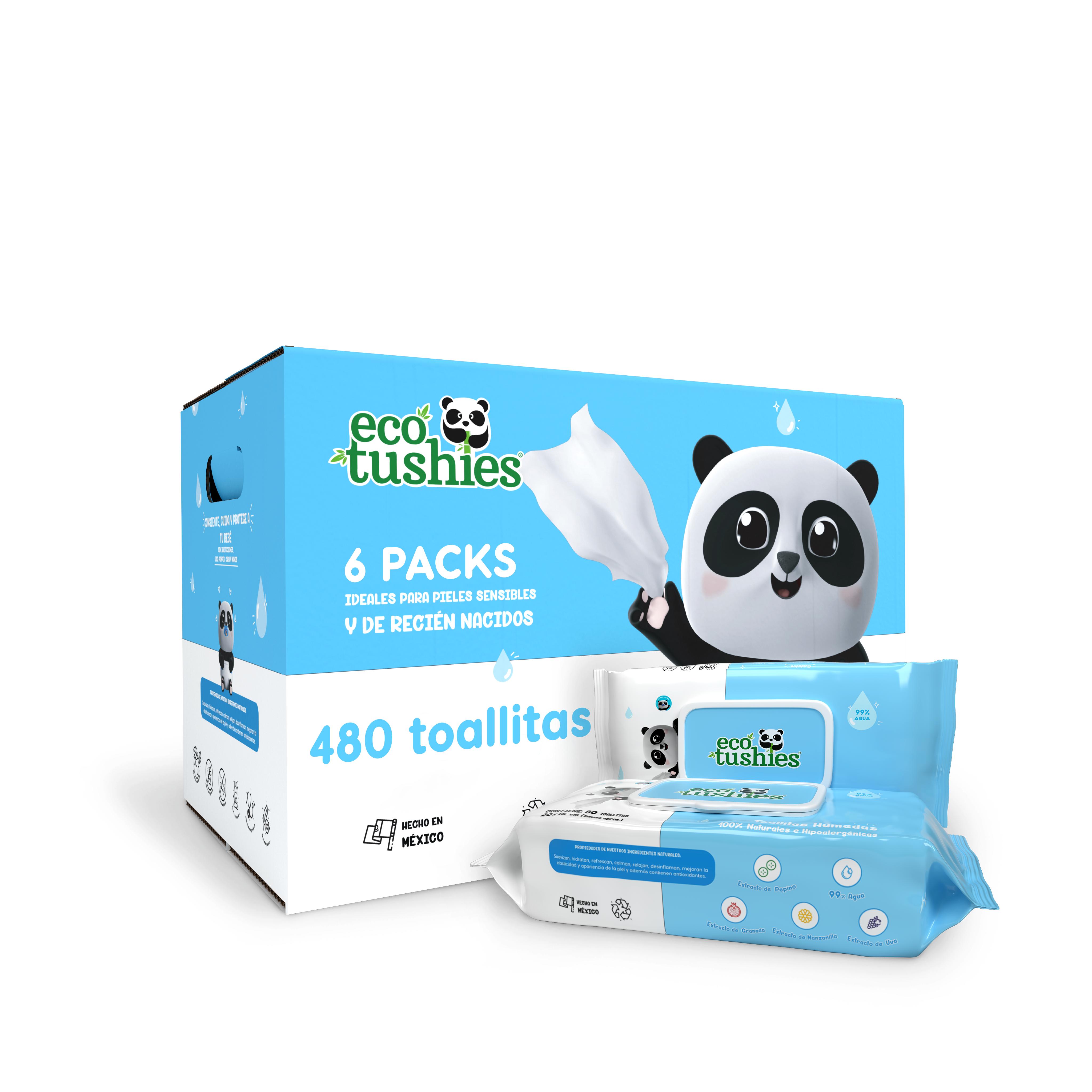 Toallitas Húmedas Eco Tushies 100% Naturales e Hipoalergénicas 6 Paquetes de 80 c/u