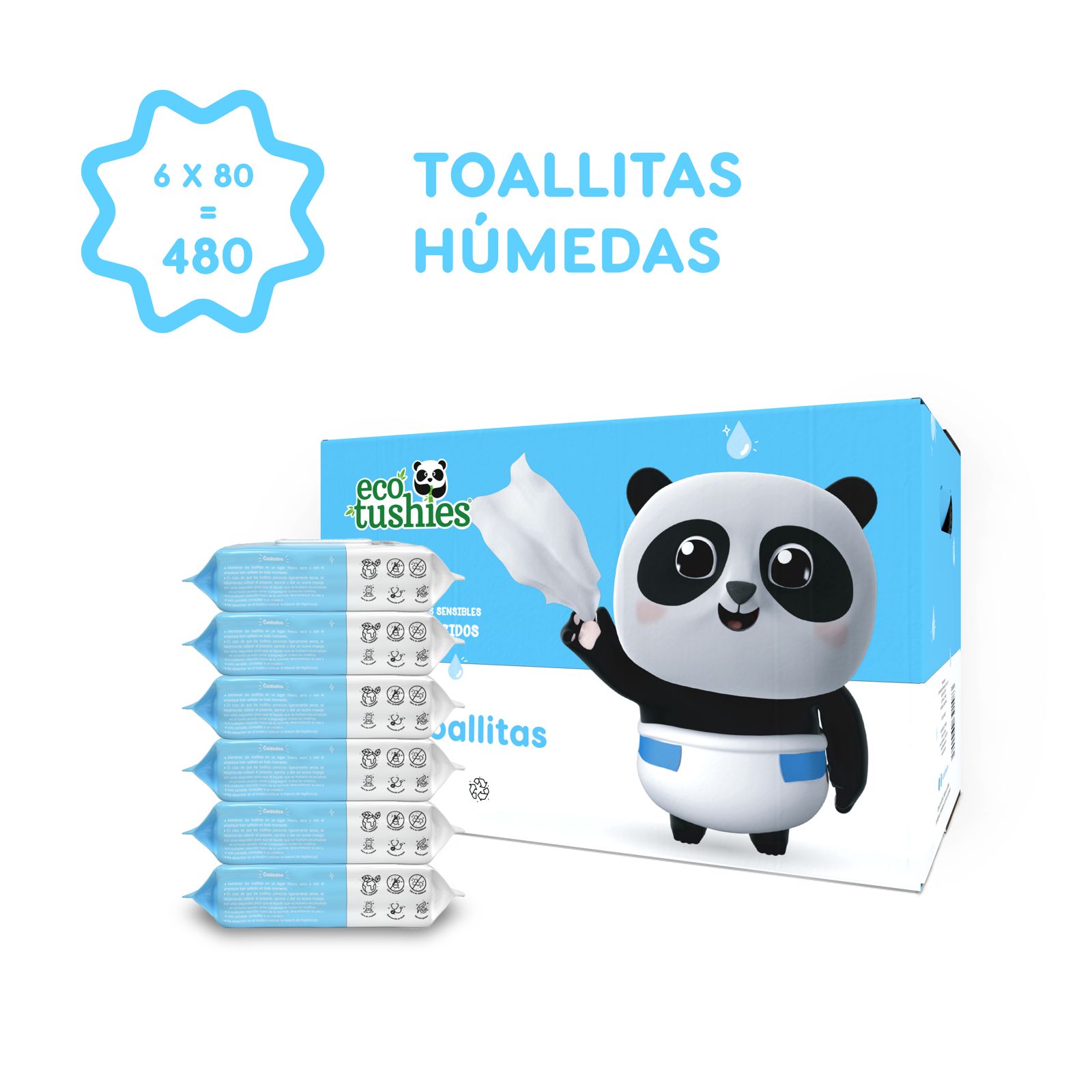 Foto 2 | Toallitas Húmedas Eco Tushies 100% Naturales e Hipoalergénicas 6 Paquetes de 80 c/u