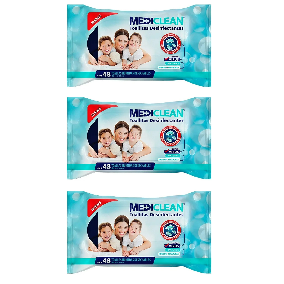 Foto 2 pulgar | Toallitas Desinfectantes Mediclean 3 Pack Con 144 Pzas