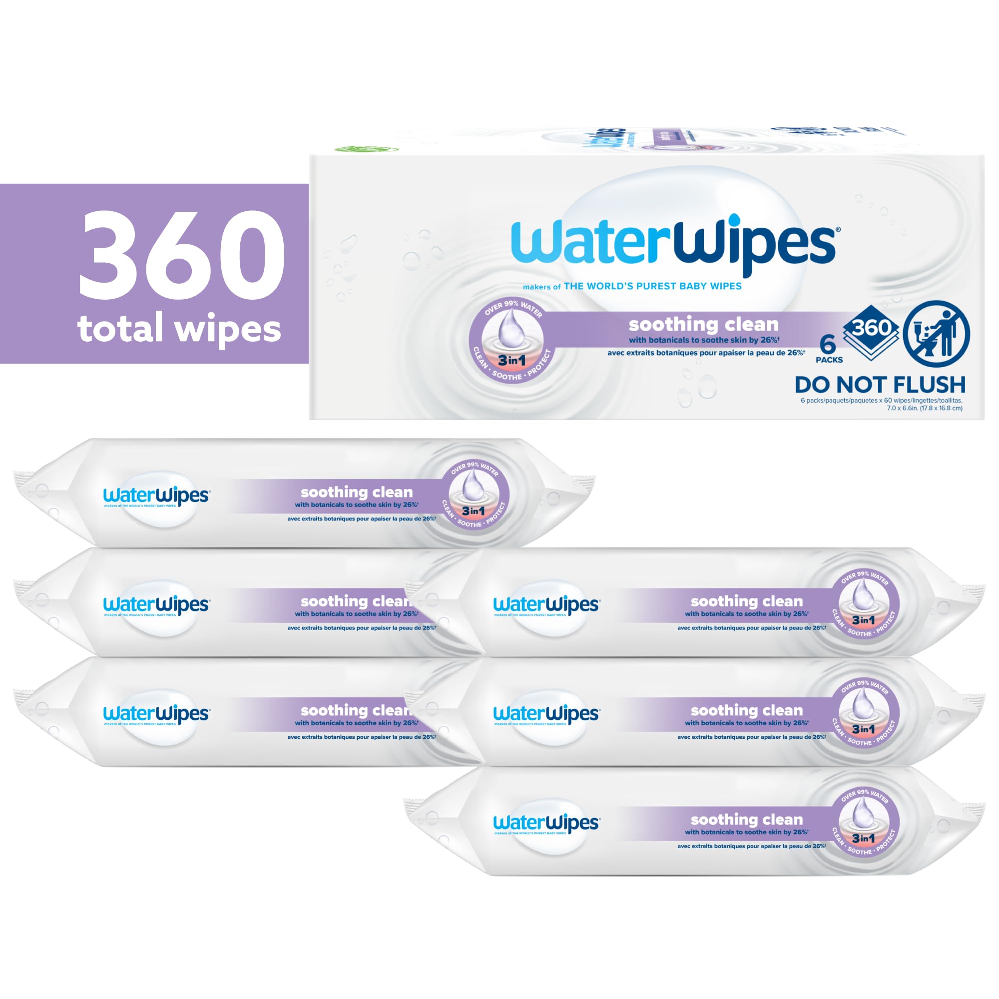 Foto 3 pulgar | Toallitas Para Bebés Waterwipes Soothing Clean, 99% A Base De Agua, 360 Unidades - Venta Internacional.