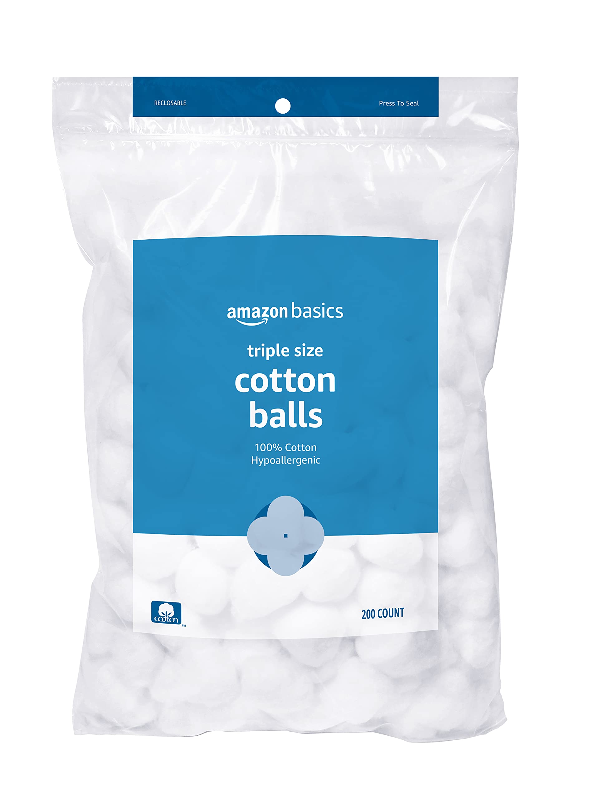 Bolas De Algodón Amazon Basics, 200 Unidades, 100% Algodón, Hipoalergénicas - Venta Internacional.