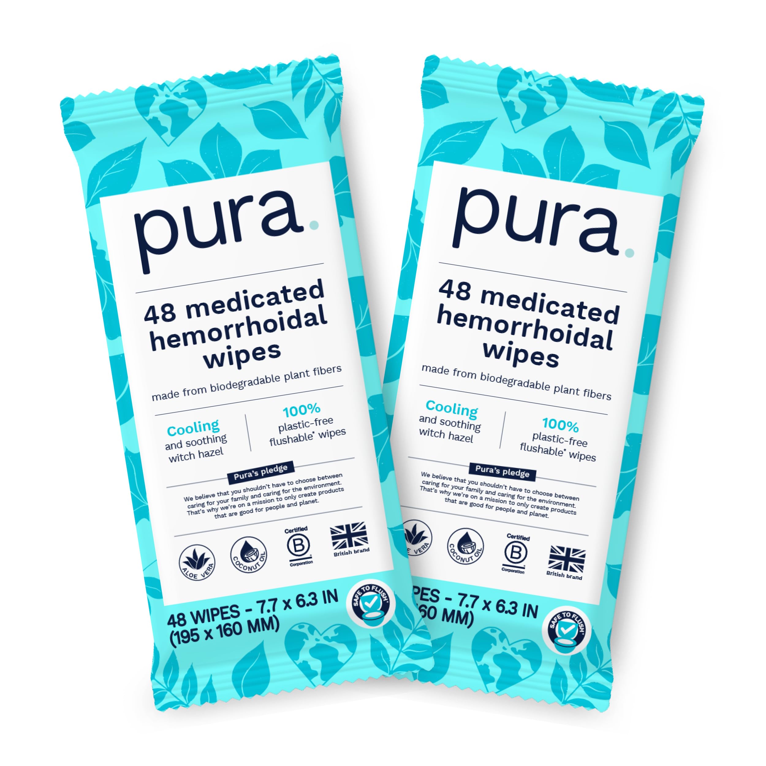 Toallitas Desechables Para Hemorroides Pura Xl, 2 Paquetes De 48 (96 Toallitas) - Venta Internacional.