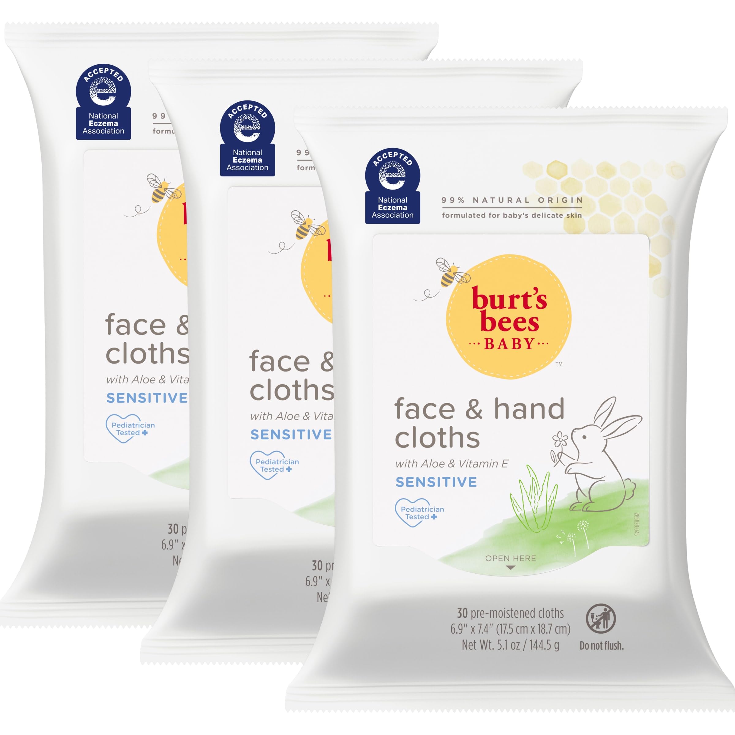 Toallitas Limpiadoras Burt's Bees Baby Sin Perfume, 30 Toallitas X 3 - Venta Internacional.
