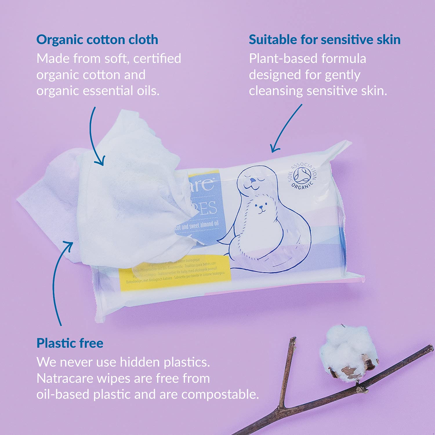 Foto 4 pulgar | Toallitas Para Bebés Natracare De Algodón Orgánico Con Aceites Esenciales 50u - Venta Internacional.