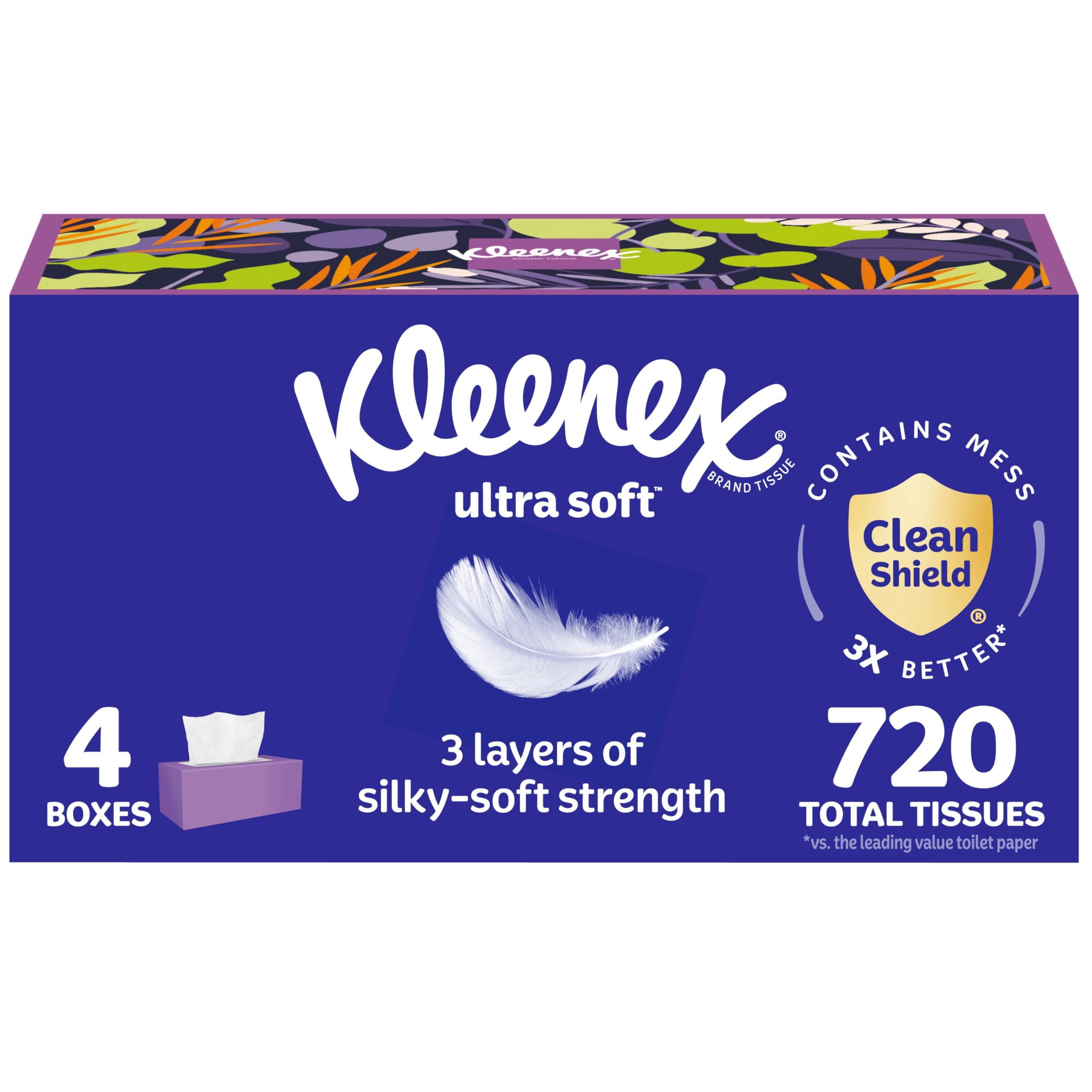 Foto 1 | Pañuelos Faciales Kleenex  Ultrasuaves  3 Capas  180 Hojas  4 Cajas - Venta Internacional.