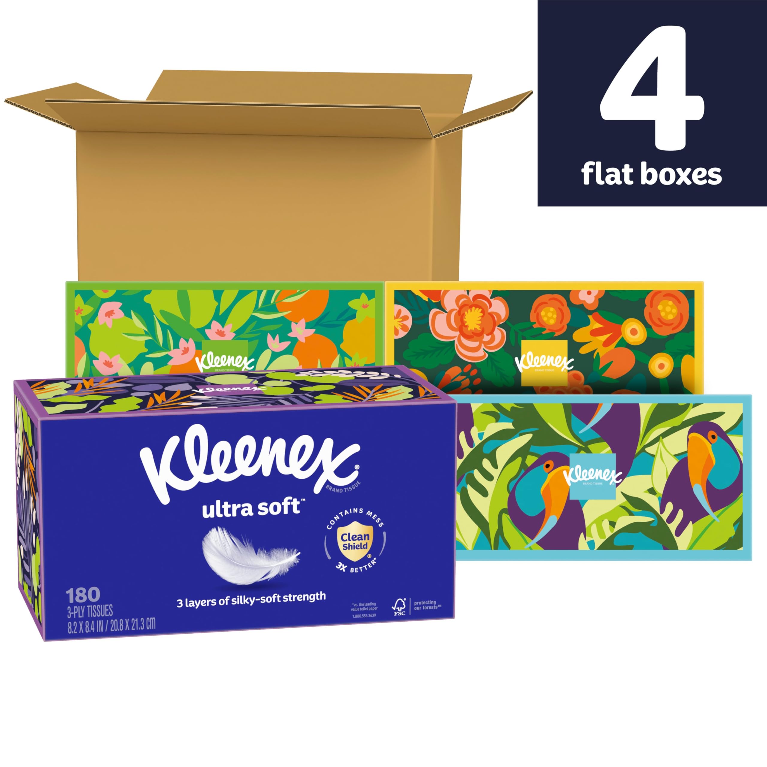 Foto 2 | Pañuelos Faciales Kleenex  Ultrasuaves  3 Capas  180 Hojas  4 Cajas - Venta Internacional.