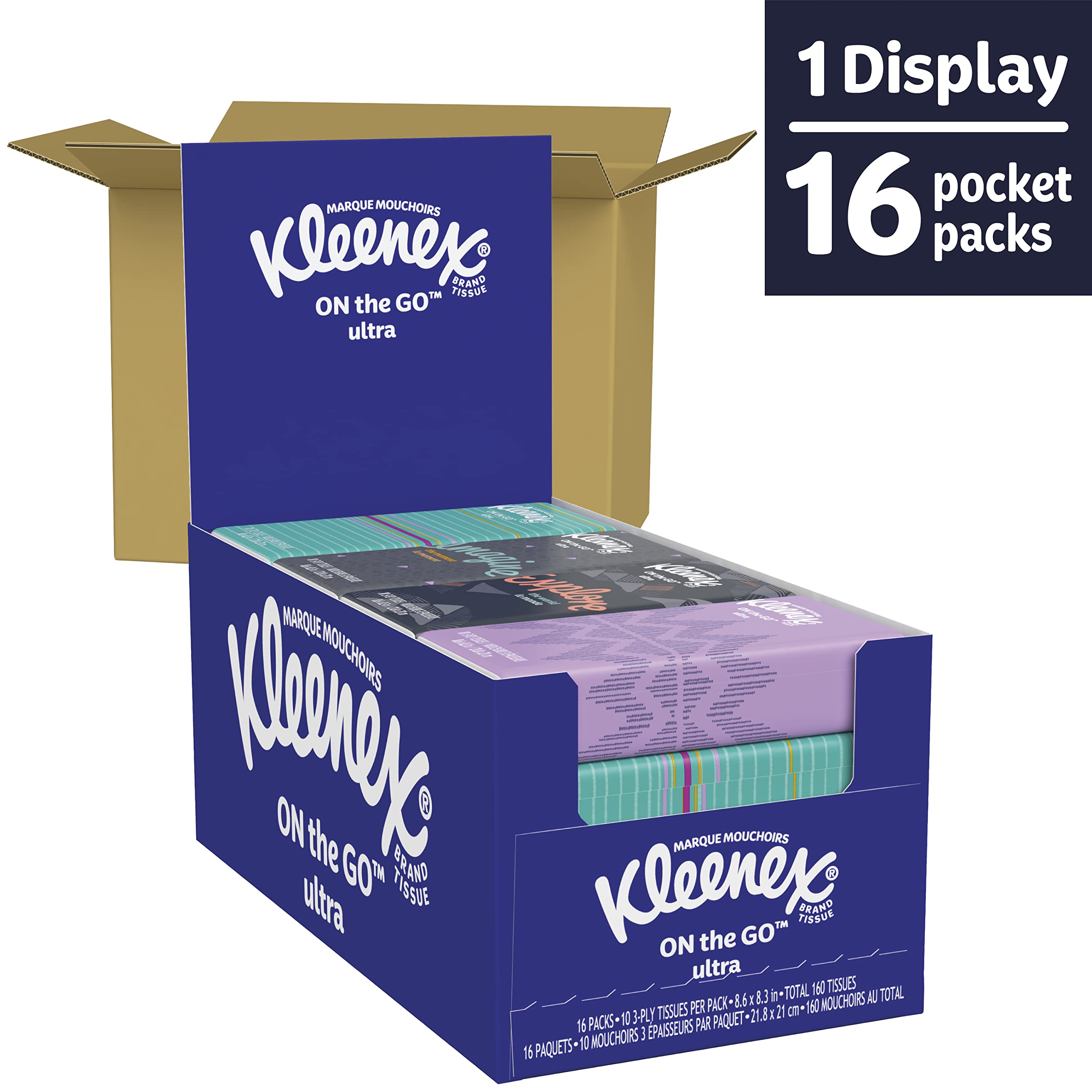 Foto 3 pulgar | Pañuelos Faciales Kleenex On-the-go De 3 Capas  160 Pañuelos  16 Paquetes - Venta Internacional.