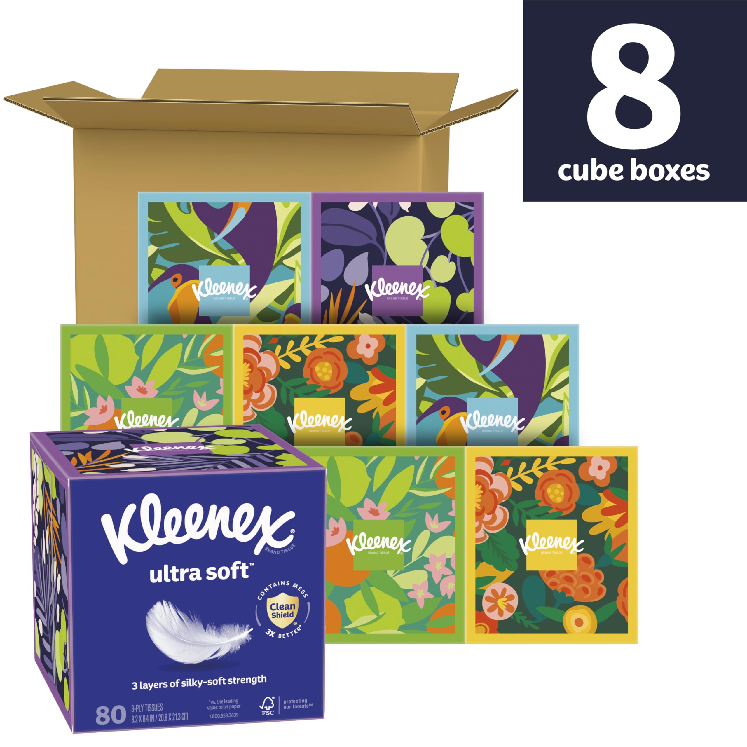 Foto 3 pulgar | Pañuelos Faciales Kleenex Ultra Soft De 3 Capas  80 Pañuelos X 8 Cajas - Venta Internacional.