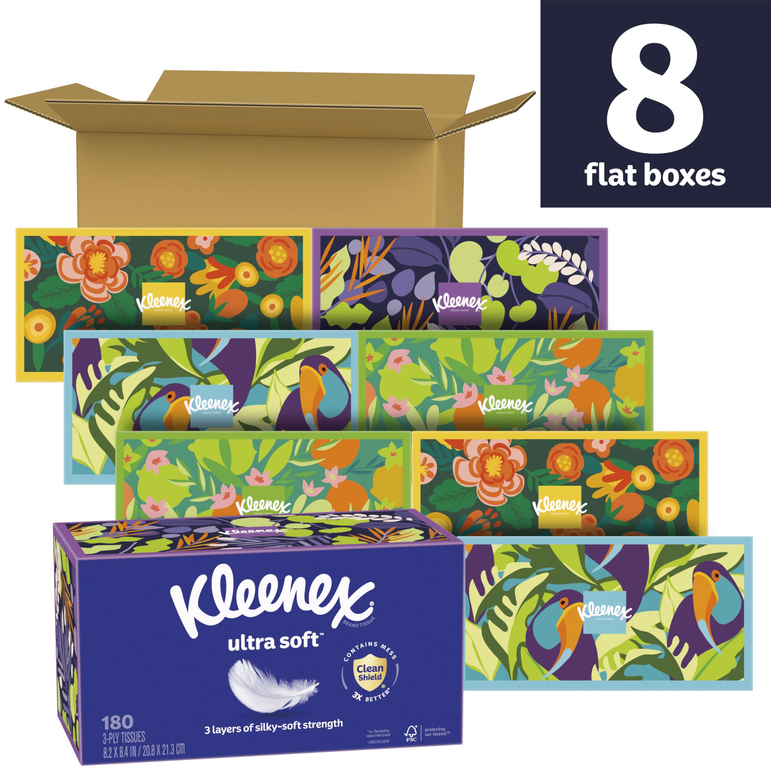 Foto 3 pulgar | Pañuelos Faciales Kleenex Ultra Soft De 3 Capas  180 Pañuelos X 8 Cajas - Venta Internacional.