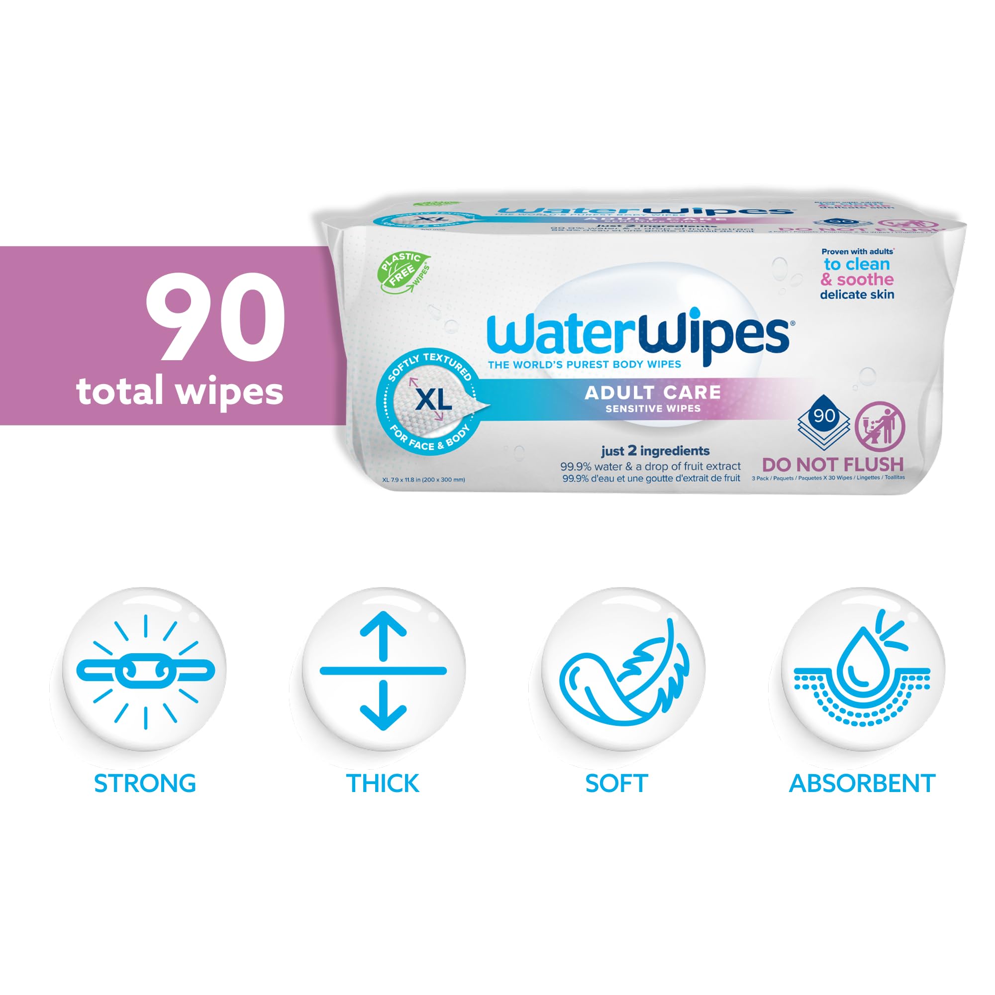 Foto 2 | Toallitas Waterwipes Adult Care Sensitive Body & Intimate 90u - Venta Internacional.