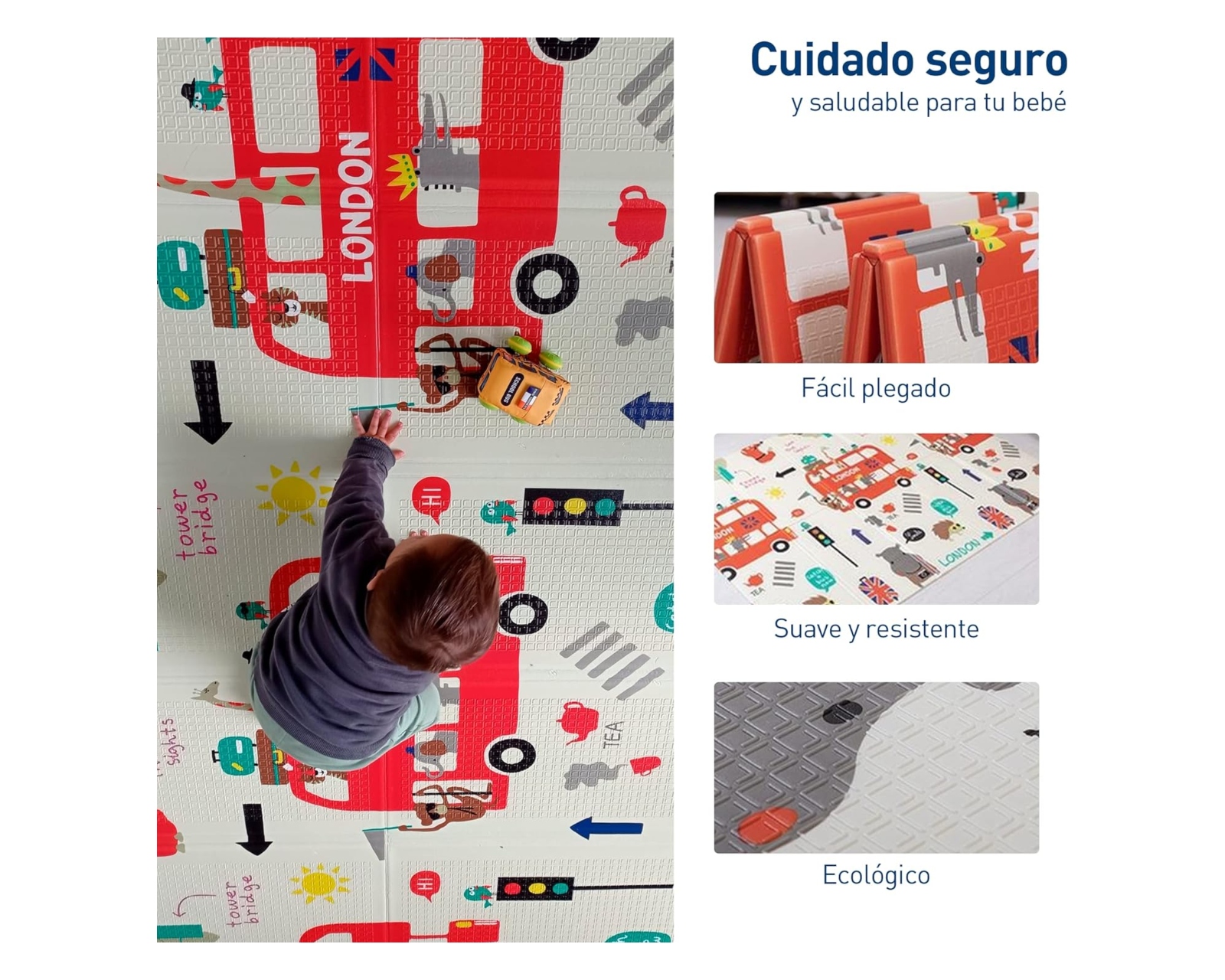 Foto 4 pulgar | Bluelander Tapete Para Bebe, Tapete De Juegos Para Niños, Diseño Plegable, Tamaño De 2 M X 1.5 M X 1 Cm, Espu