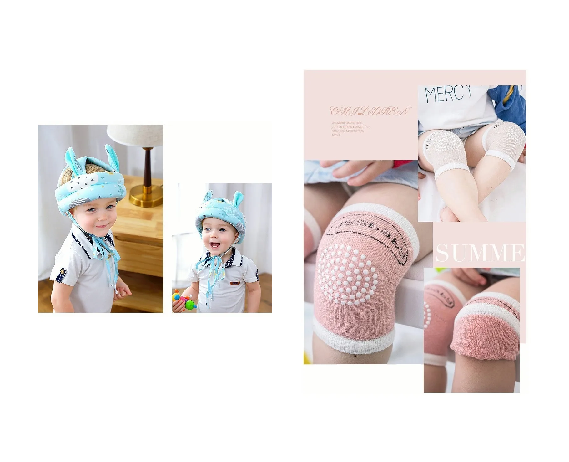 Foto 4 pulgar | Casco para Bebés Antigolpes más Rodilleras Azul Elephant