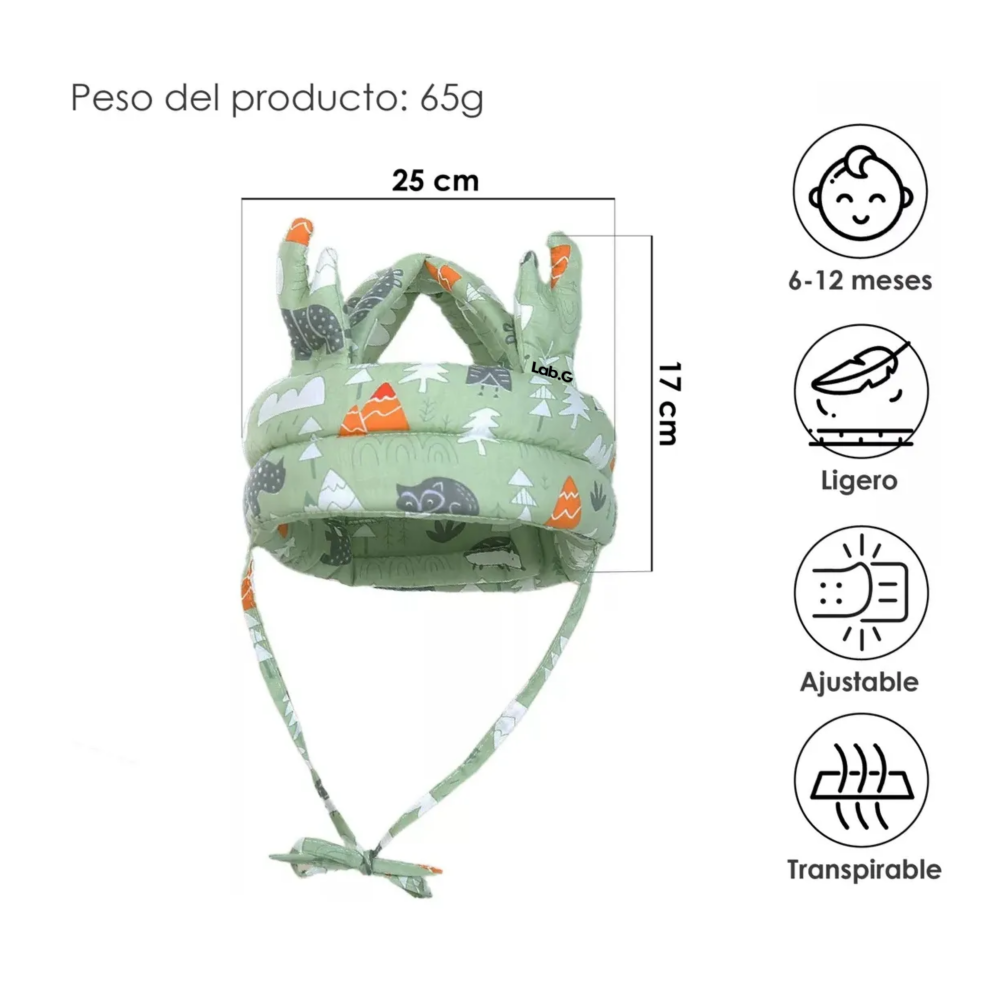 Foto 4 pulgar | Gorro Protección Caídas Cascos Bebés Lab.g Verde Claro