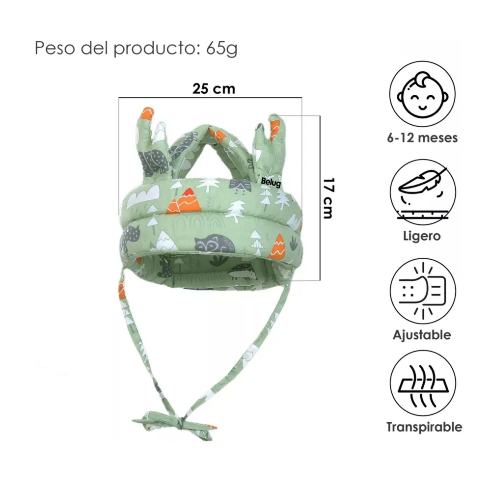 Foto 3 | Gorro Protección Caídas Cascos Bebés Belug Verde Claro