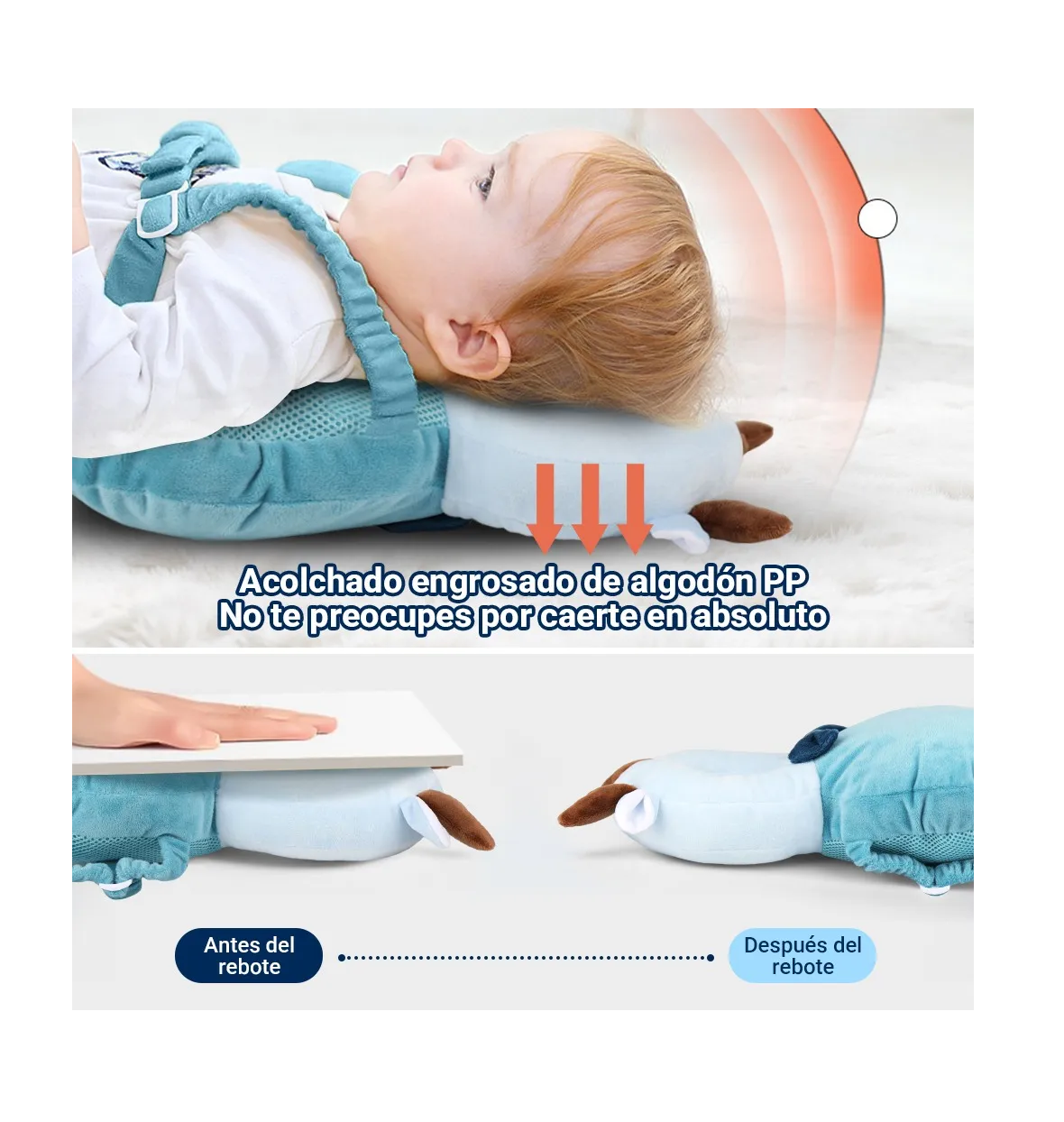 Foto 3 pulgar | Casco Para Bebe Antigolpes Gorro Protector Cabeza Acolchada  Ciervo Azul