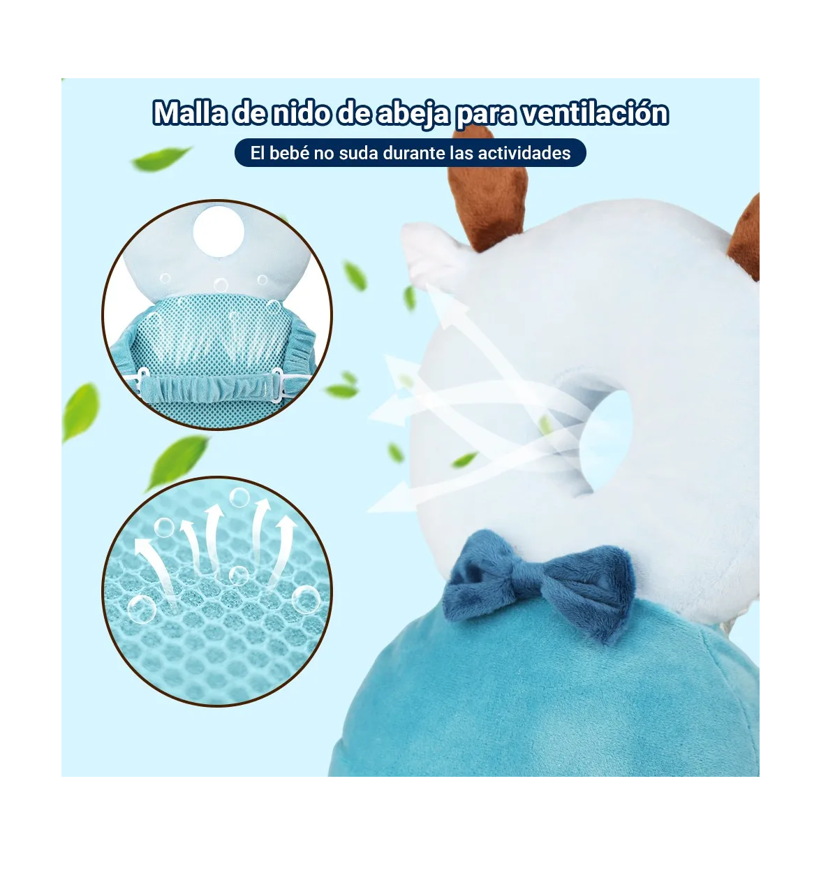 Foto 3 | Casco Para Bebe Antigolpes Gorro Protector Cabeza Acolchada  Ciervo Azul