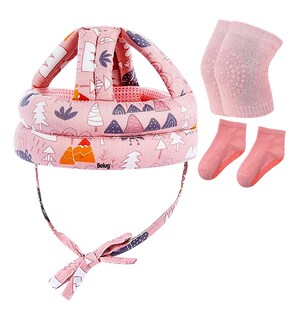 Foto 1 | Cascos Para Bebes Antigolpes Seguridad Bebes + Rodilleras + Calcetines Rosa