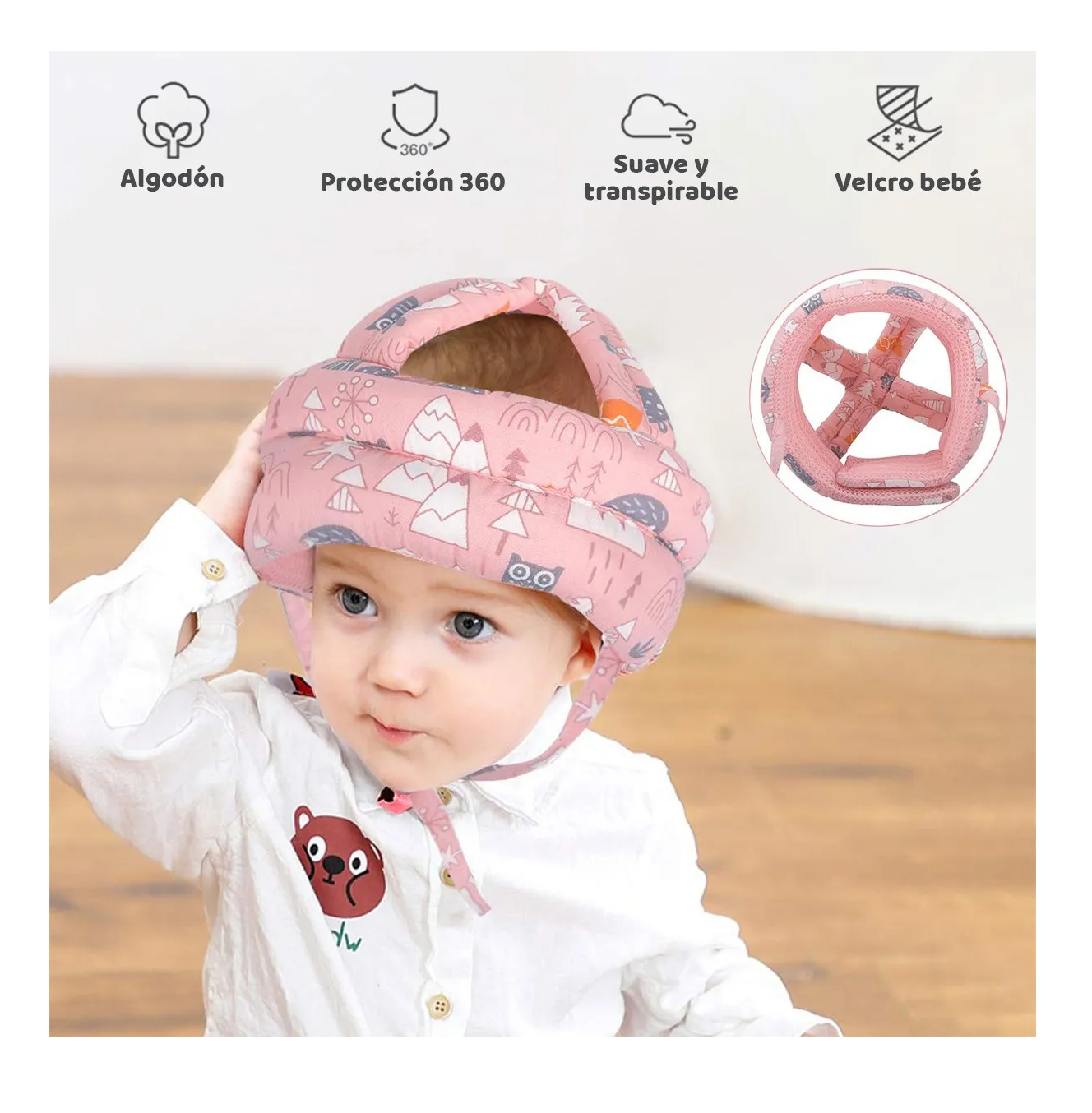 Foto 3 pulgar | Cascos Para Bebes Antigolpes Seguridad Bebes + Rodilleras + Calcetines Rosa