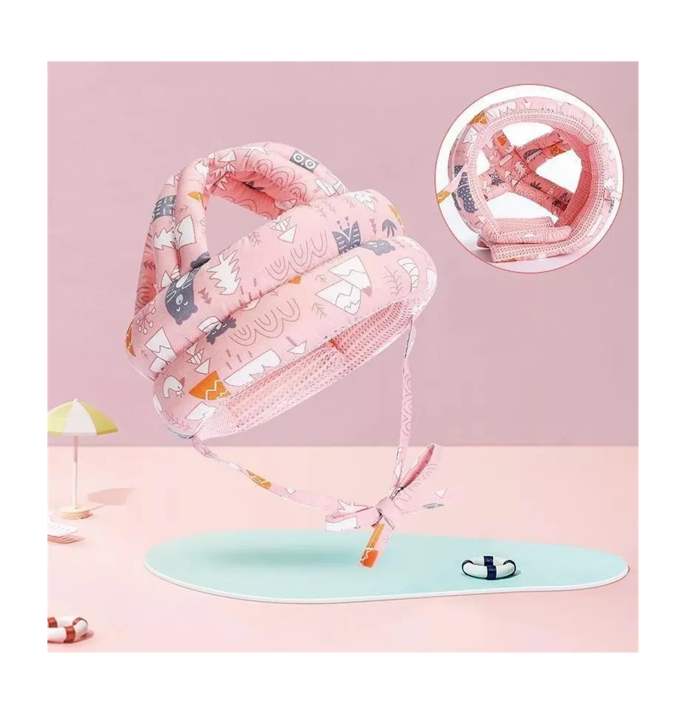 Foto 5 pulgar | Cascos Para Bebes Antigolpes Seguridad Bebes + Rodilleras + Calcetines Rosa