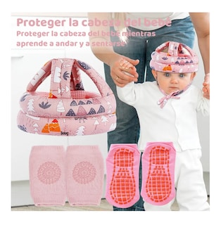 Foto 5 | Cascos Para Bebes Antigolpes Seguridad Bebes + Rodilleras + Calcetines Rosa