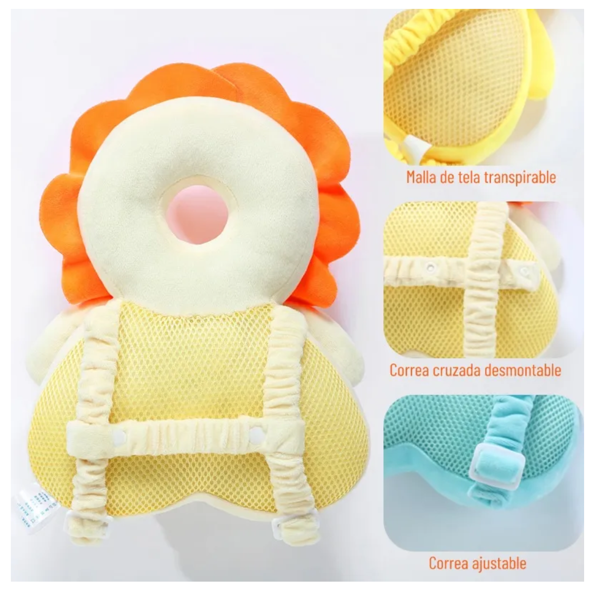 Foto 3 pulgar | Casco Para Bebe Antigolpes Gorro Protector Cabeza Acolchada Leon Eo Safe Imports Esi-21257 Amarillo