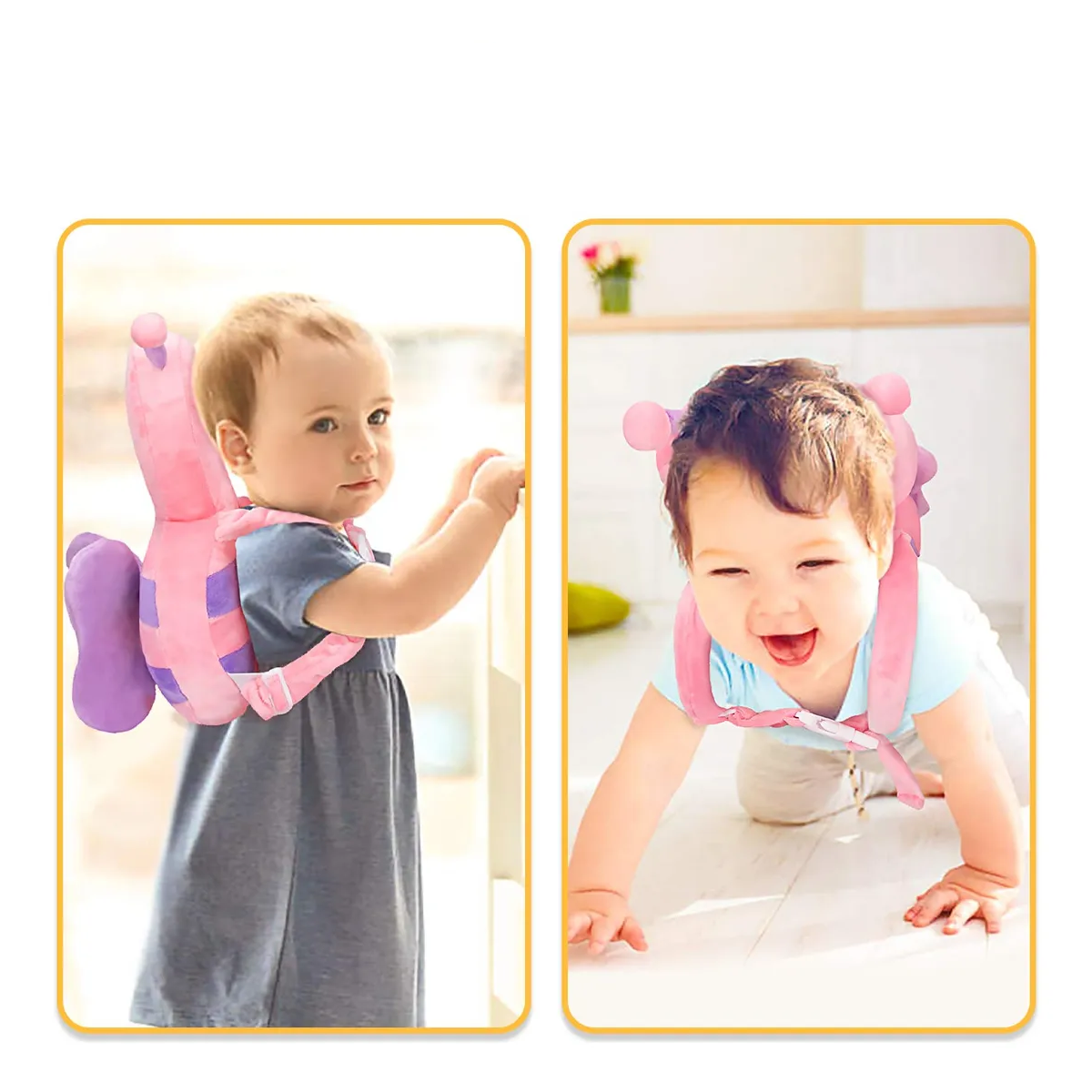 Foto 3 pulgar | Casco Para Bebe Gorro Protector Cabeza Acolchada Mariposa Peluche Eo Safe Imports Esi-21258 Rosa