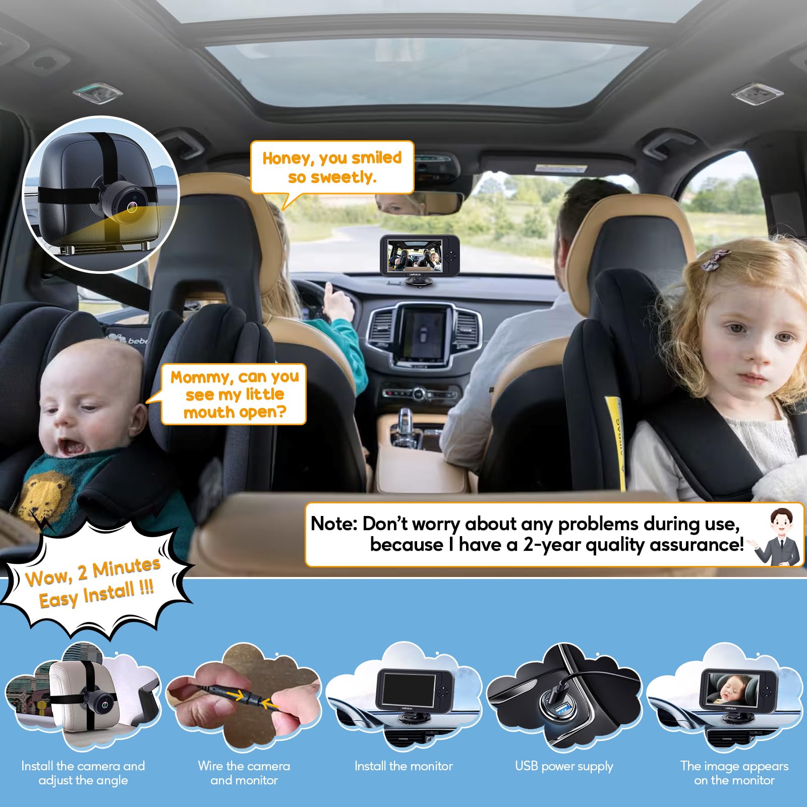 Foto 4 pulgar | Cámara De Coche Para Bebé Leekooluu 1080p Hd Con Visión Nocturna 360° Rot. - Venta Internacional.