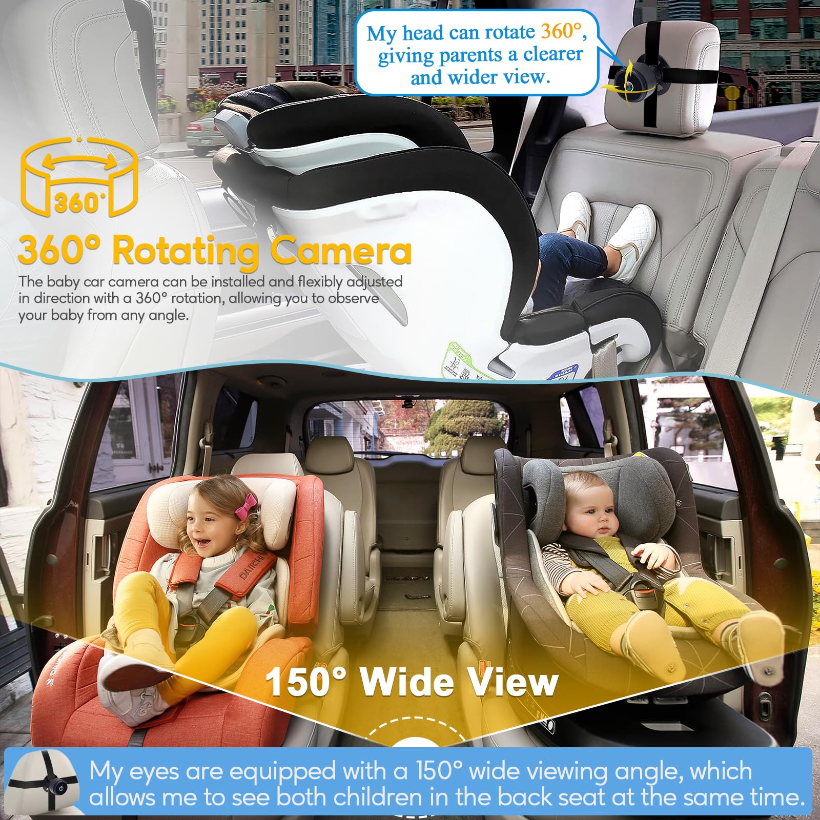 Foto 5 pulgar | Cámara De Coche Para Bebé Leekooluu 1080p Hd Con Visión Nocturna 360° Rot. - Venta Internacional.