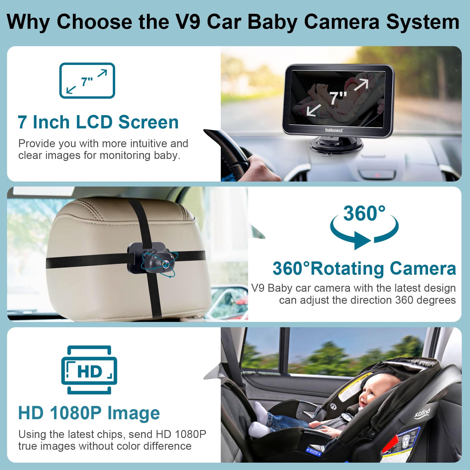 Foto 3 pulgar | Cámara De Coche Dohonest V9 De 7 Pulgadas Hd 1080p Orientada Hacia Atrás - Venta Internacional.