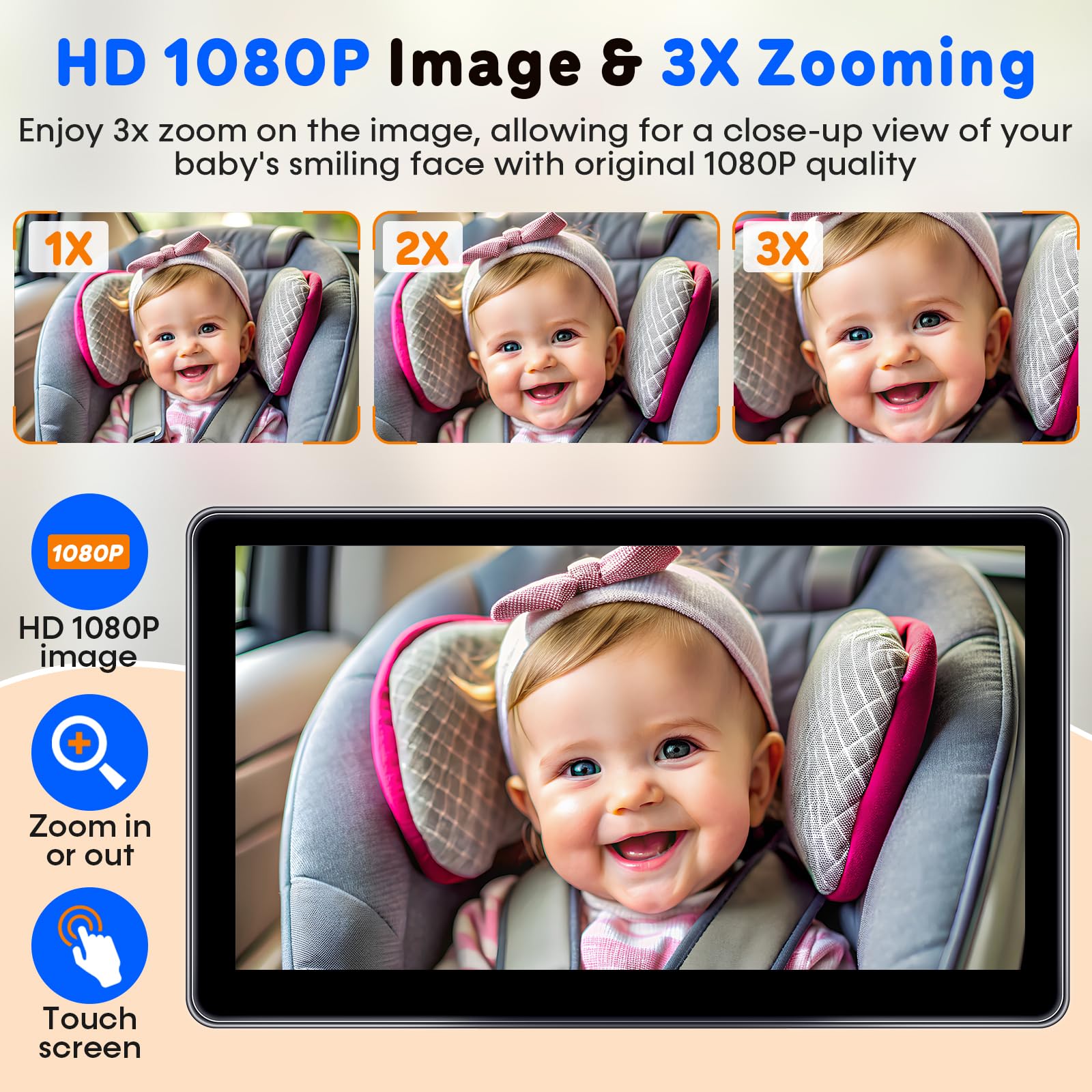 Foto 5 pulgar | Monitor De Cámara De Coche Para Bebés Yakry Con Pantalla Táctil De 7 Pulgadas 1080p Hd - Venta Internacional.