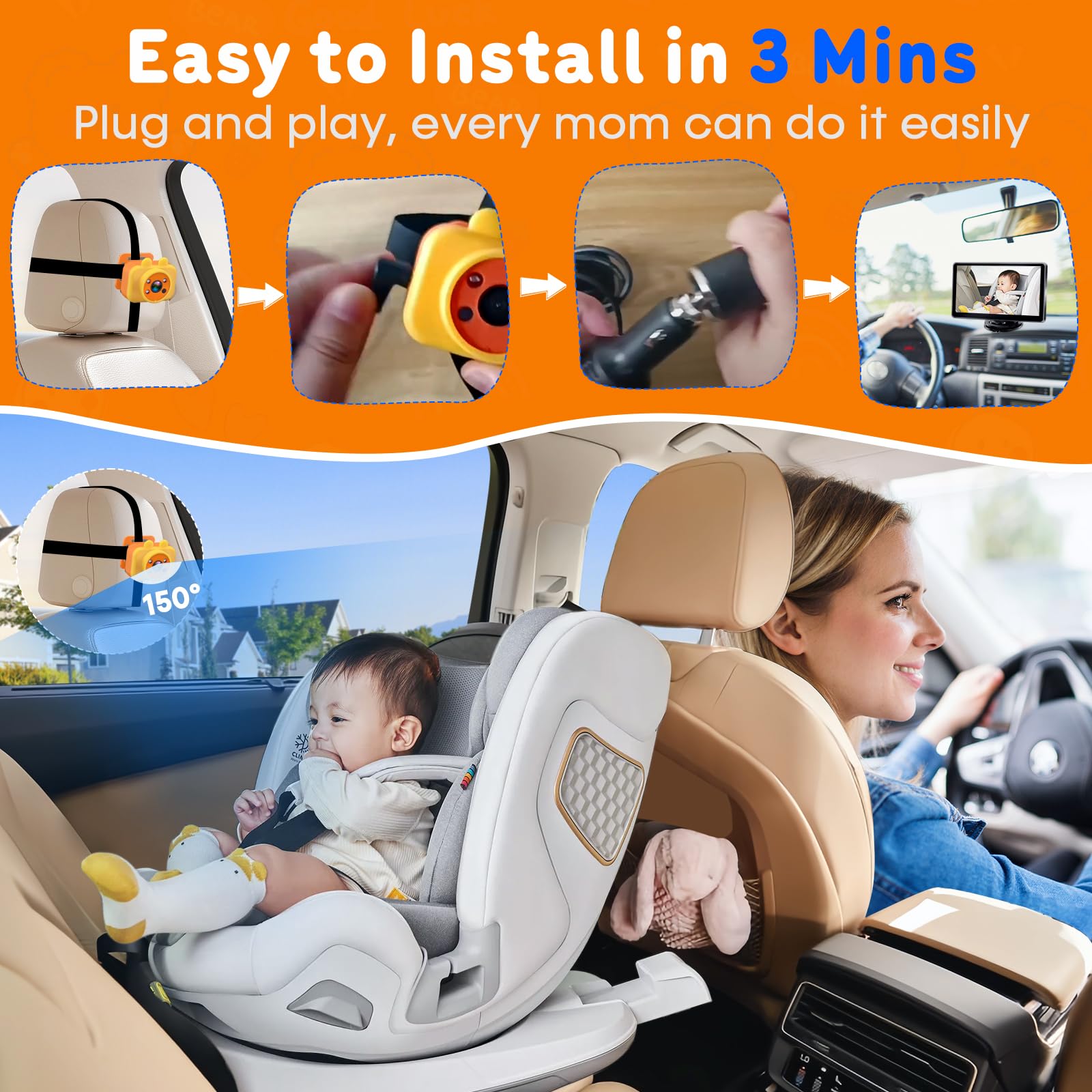 Foto 6 pulgar | Monitor De Cámara De Coche Para Bebés Yakry Con Pantalla Táctil De 7 Pulgadas 1080p Hd - Venta Internacional.